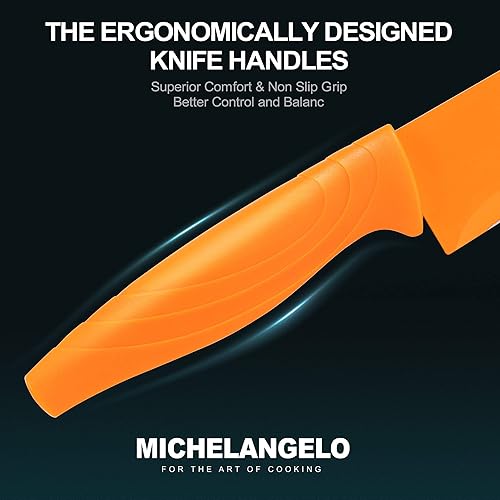 Miniatura 7 de MICHELANGELO Juego de cuchillos de cocina afilados de 10 piezas con cuchillo de chef profesional con patrón grabado, acero inoxidable de alto carbono