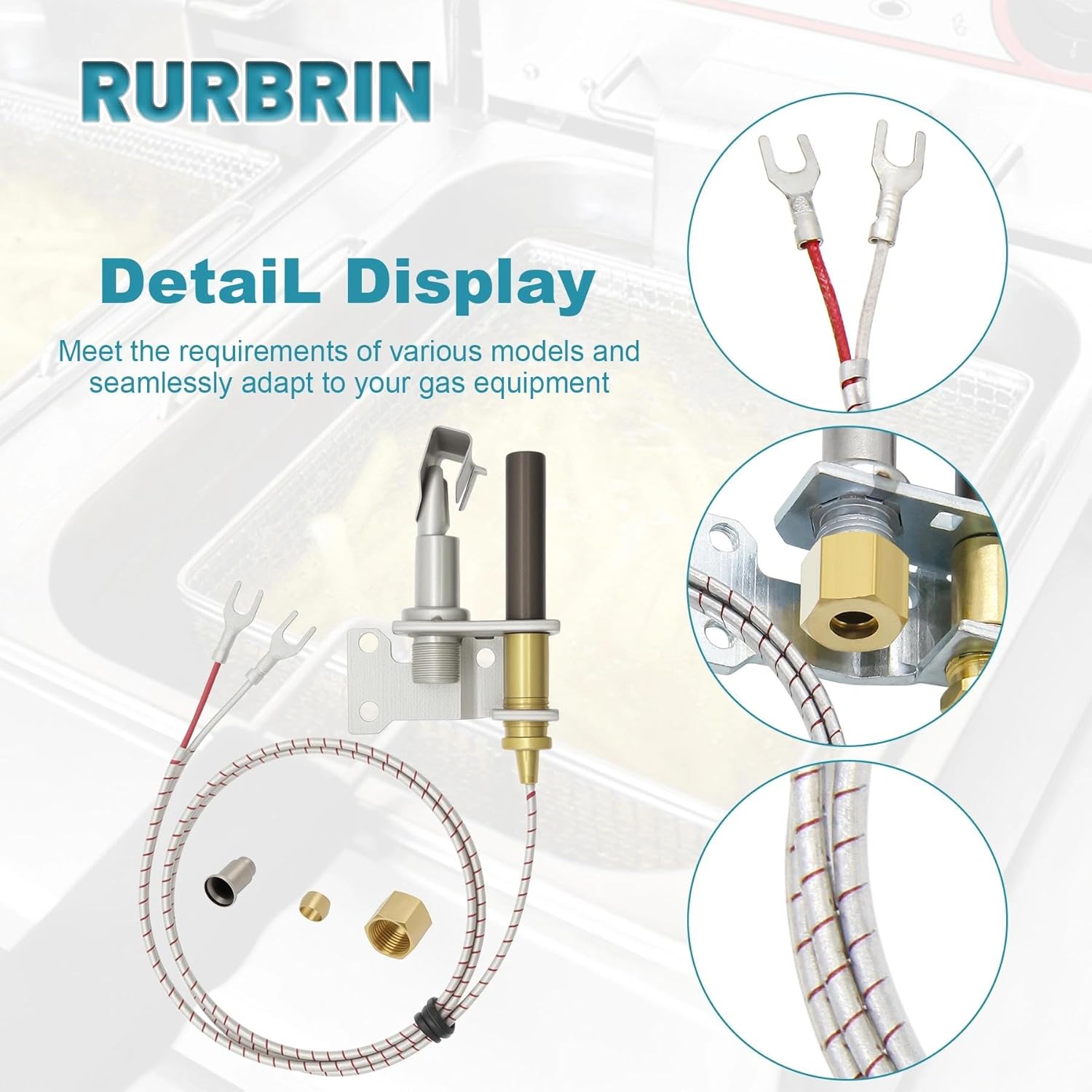 750 Millivolt Thermopile Assembly with Pilot Burner, Compatible with Gas Deep Fryer/Natural Gas and LP Orifice