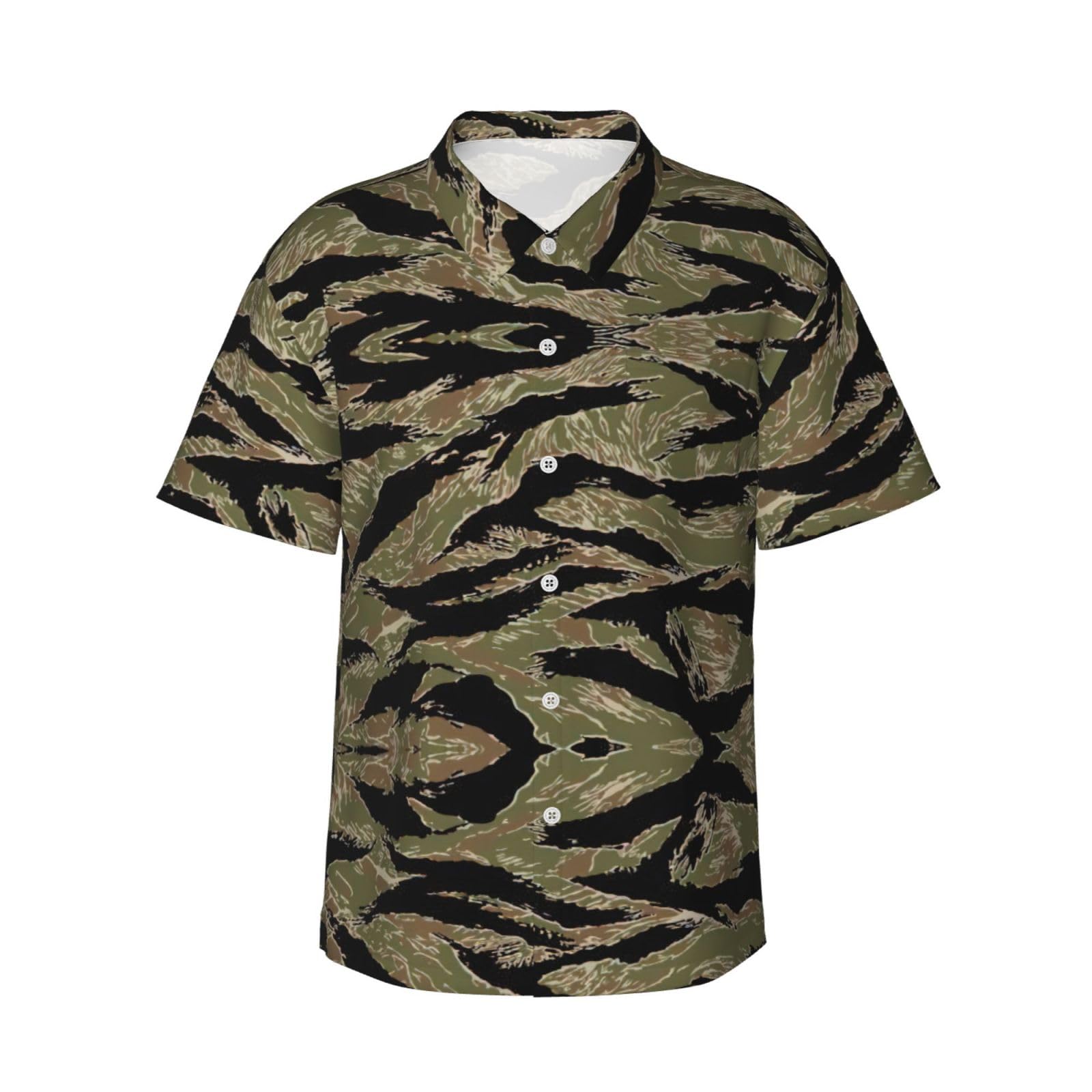 Sdfhu Men's Black Tiger Stripe Camo Print Fashion Hawaiian Shirt Short Sleeve Button Down Tropical Shirts For Beach, 3XL
