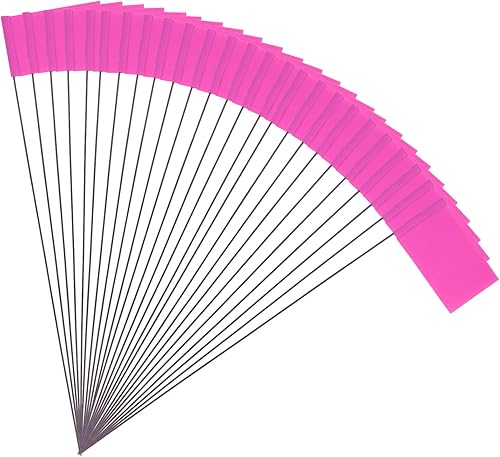 50 banderas de marcado de 2 x 3 pulgadas con poste de acero, banderas de estacas de vinilo, banderas de césped para patio, industriales