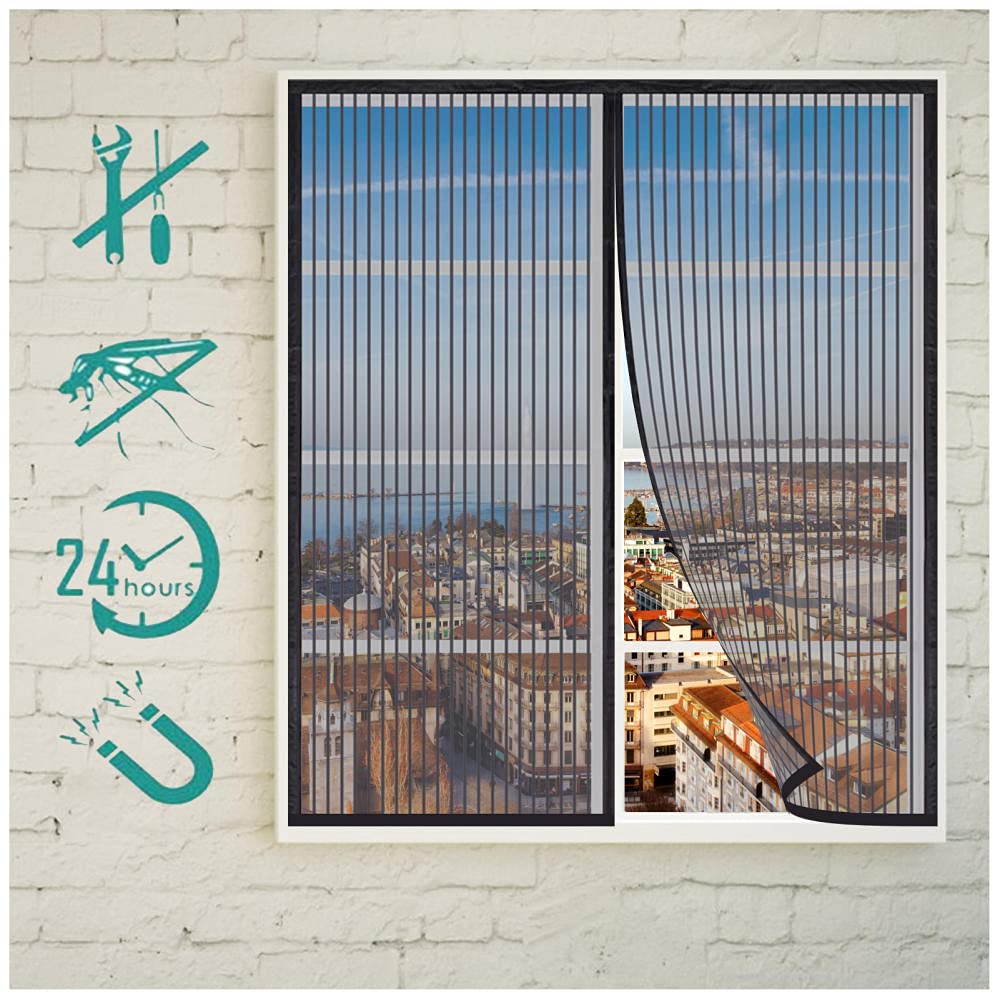 Magnet-Fliegengitter Für Fenster & Türen – Selbstschließend, Ohne Bohren, 90x110 Cm (schwarz)