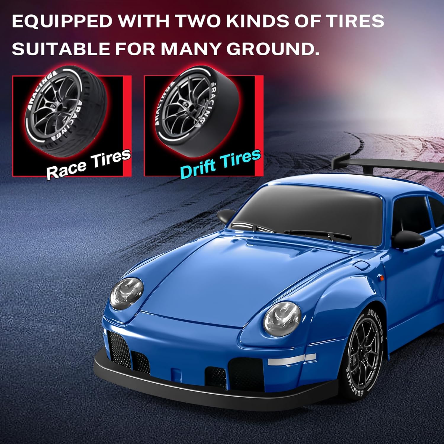 ACAMMZAR RC Drift Car, 1:24 Remote Control Car for Kids, 20KM/H 4WD High Speed RC Cars with LED Lights, Two Batteries, Extra Drifting Tires, Vehicle for Adults Boys Girls, Blue