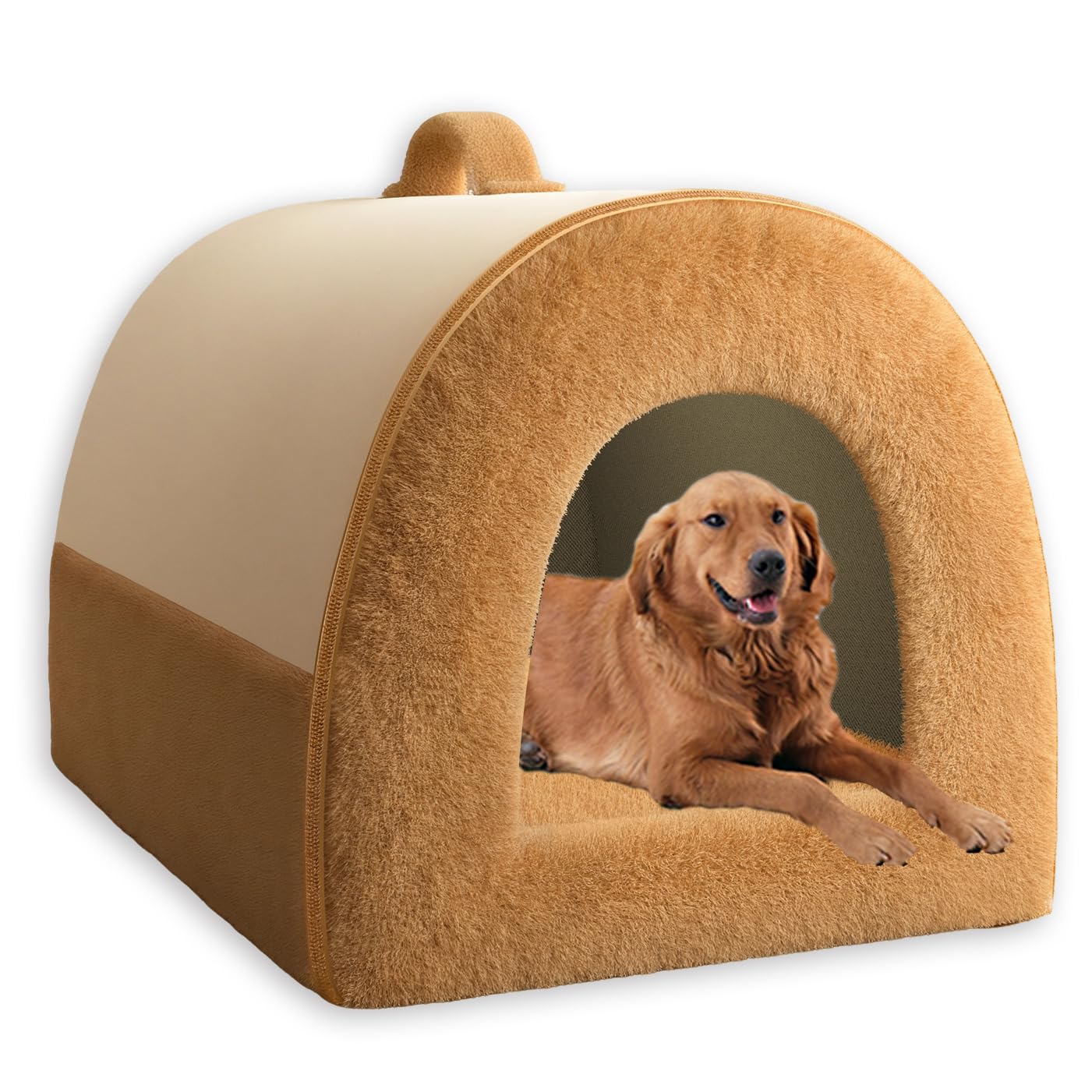 Extra Large Dog Bed House,Cozy Dog House Indoor Plush Pet Cave Bed Crate Mattress Non-Slip Bottom Pet Beds with Removable Cushion for Indoor Pets (M-48 * 36 * 34CM,Khaki-A)