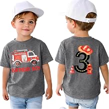 IZYJOY Toddler Boys Birthday Shirt 1-4 Year Old Birthday Boy T-Shirt Kids Fire Truck Outfit Firefighter Theme Summer Tee Tops