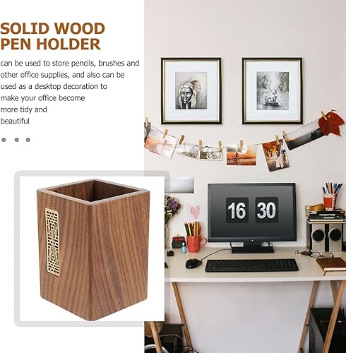 Miniatura 2 de Tofficu Soporte para bolígrafo de escritorio, soporte de madera para brochas de maquillaje, soporte cuadrado de madera para bolígrafo, cubiertos,