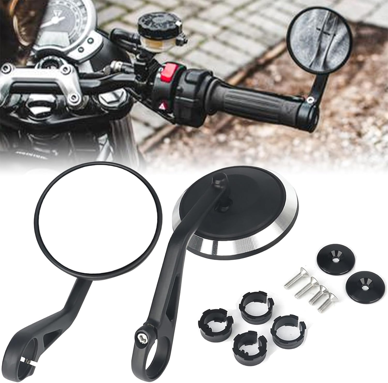 Bar End Mirrors for Motorcycles Rocket 3/ Street Triple 765RS/ Street Trident 660/ Speed Triple 1200 RR/Bobber T120/ Daytona 675 660 (Rhomb Handle Bar Rearview Mirror)