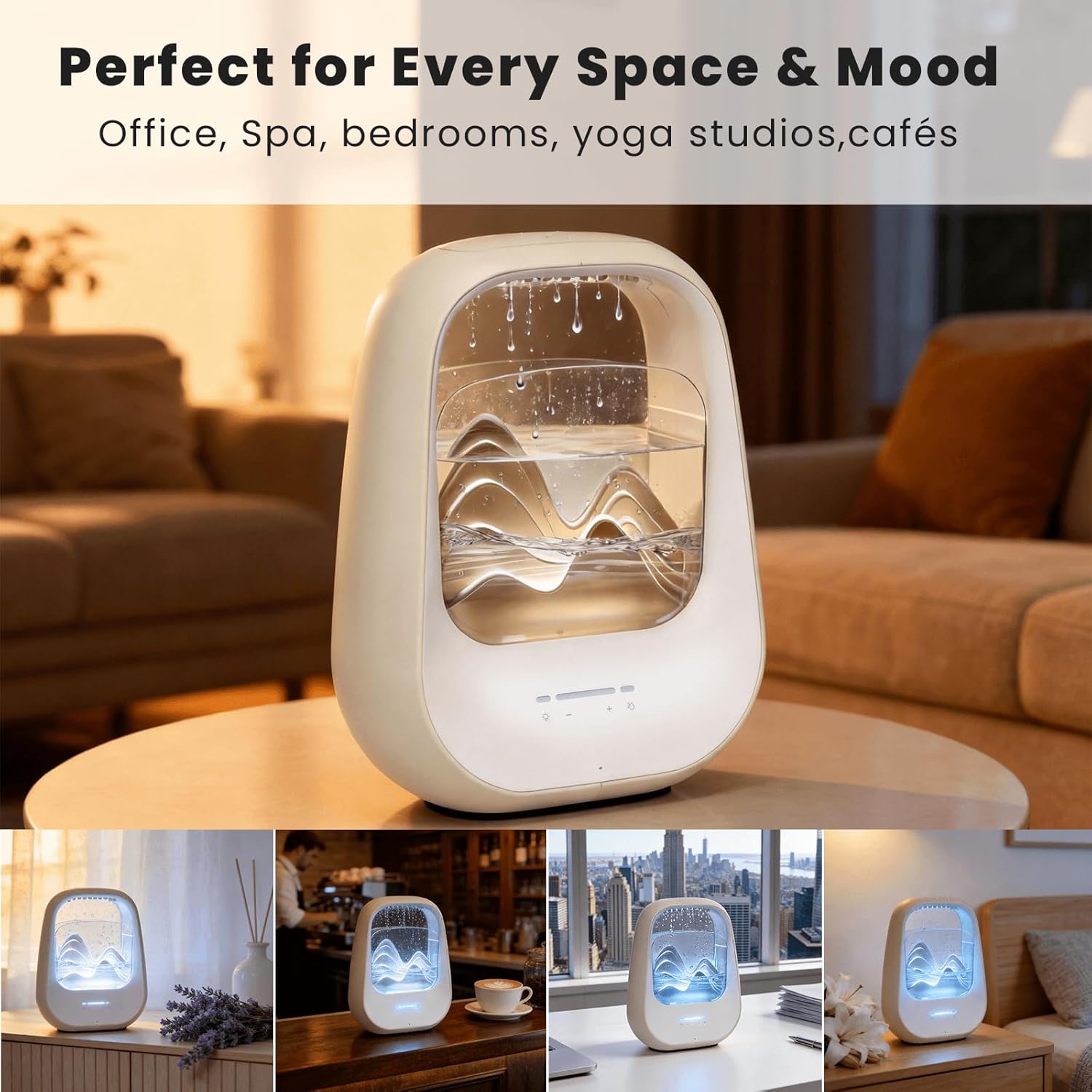 Rain Drop White Noise Machine with Realistic Rain Sounds – Sleep Therapy Humidifier, Bluetooth Speaker, Ambient Light & Aroma Diffuser for Bedroom Relaxation, Meditation & Stress Relief(Beige)