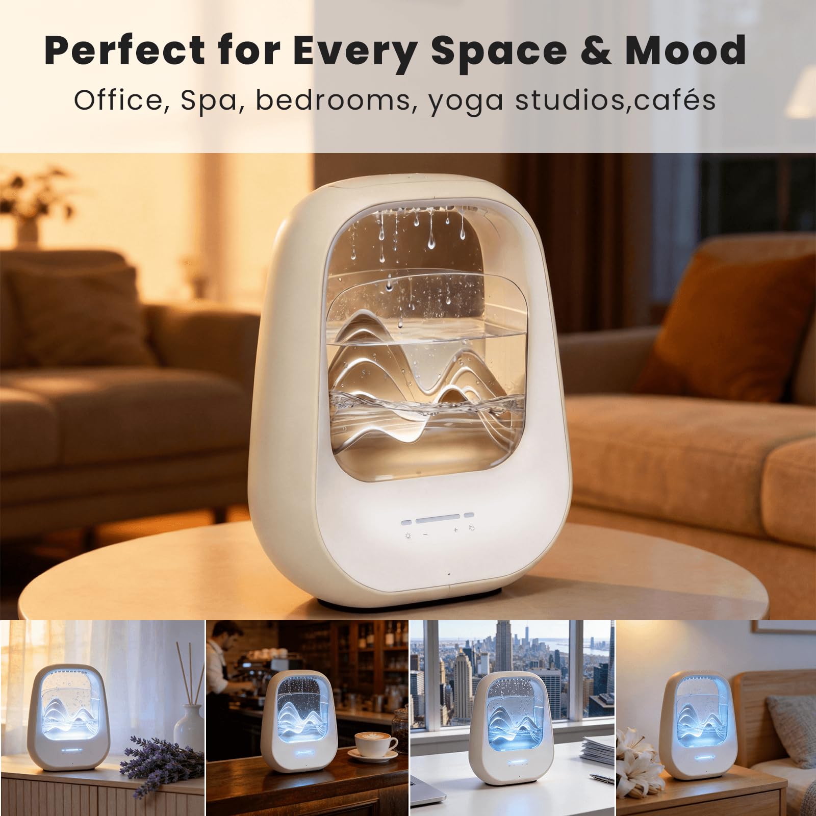 Rain Drop - Macchina per il rumore bianco con suoni realistici della pioggia, umidificatore per terapia del sonno, altoparlante Bluetooth, luce ambientale e diffusore di aromi per camera da letto