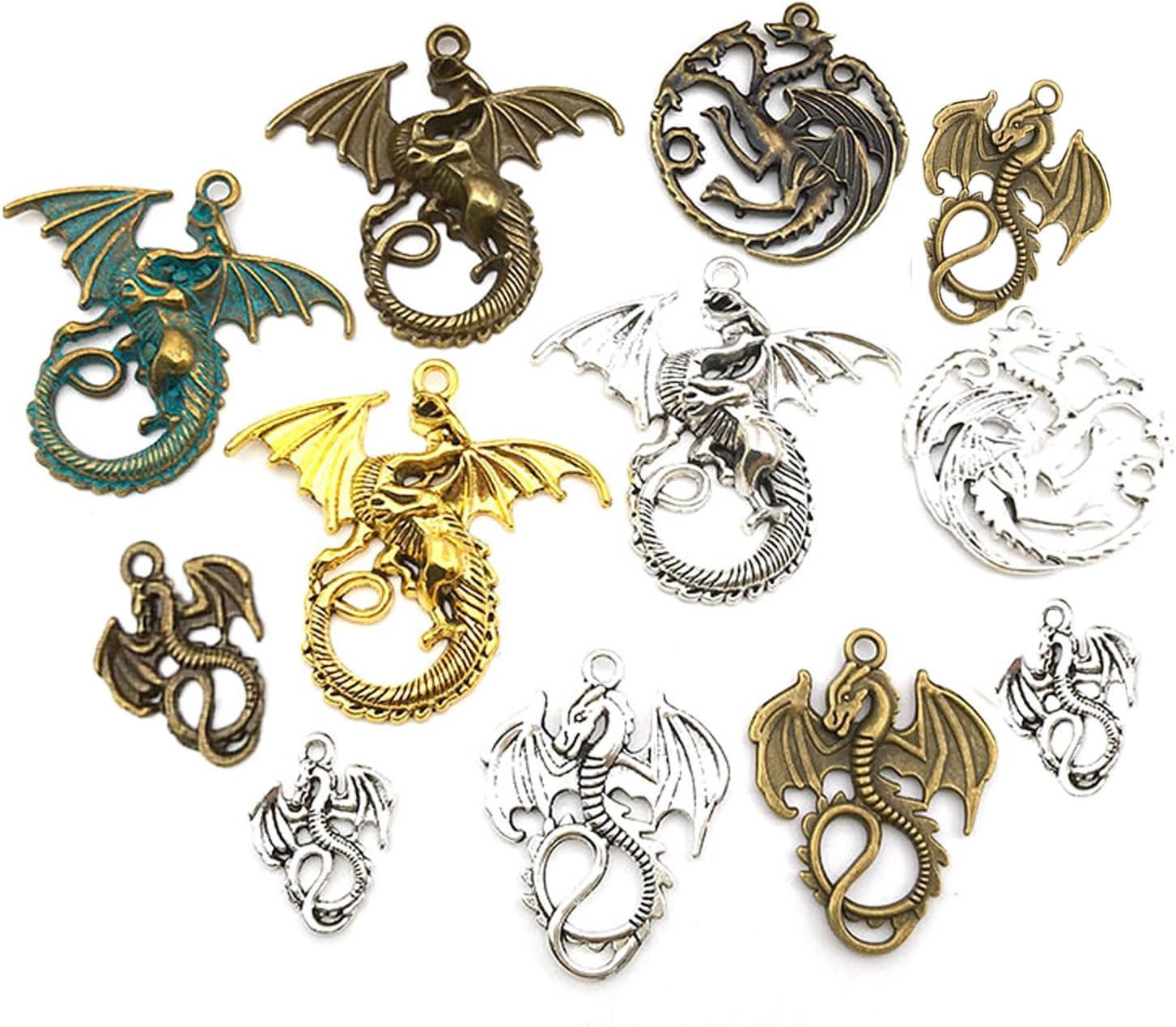 30Pieces Craft Supplies Mixed Flying Dragon Charms Pendants Beads Charms Pendants for Jewelry Making Necklace Bracelet Accessaries