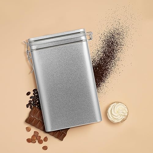 Miniatura 2 de 1 tarro de almacenamiento hermético de grano de café plateado, recipiente hermético de almacenamiento de alimentos para café, té y aperitivos,