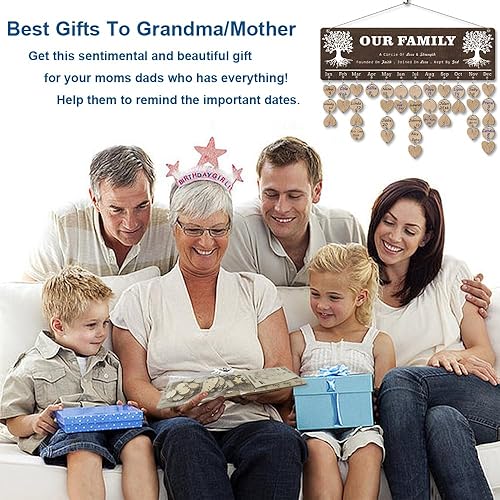 Miniatura 10 de Regalos de cumpleaños para abuela, mamá de hija e hijo, placa de calendario de cumpleaños familiar, regalo de Navidad para mamá, ramas familiares