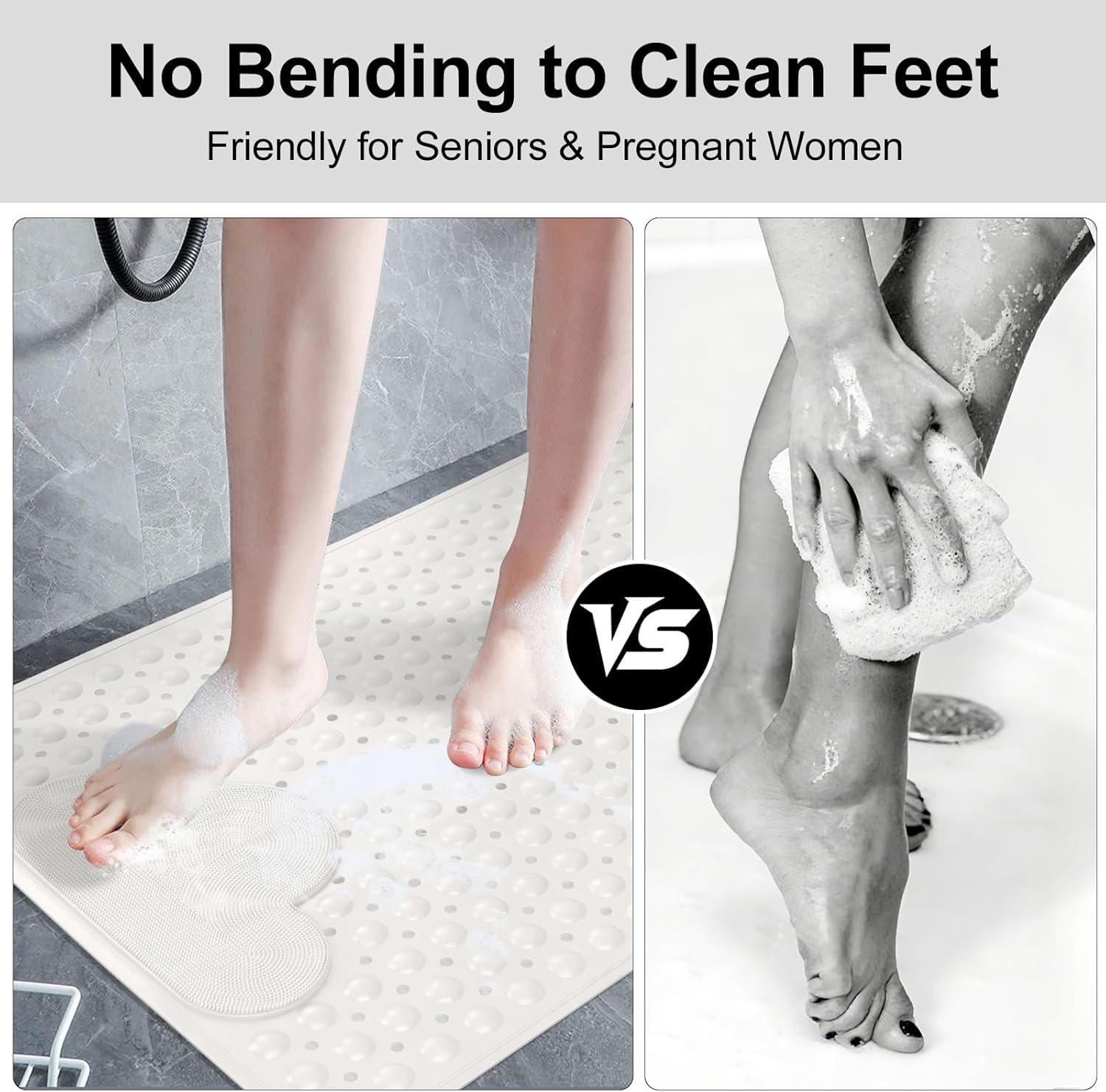 Large Non Slip Shower Mat: 35x24 Inch Shower Foot Scrubber Mat, Anti Slip Shower Mats for Inside Shower, Shower Floor Mat with Drain Holes Suction Cups, Scrub Bristles, Shower Matt Machine Washable