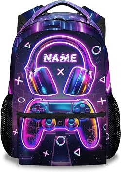Personalised Gaming Backpack for Boys with Custom Name 17 Inch - Kids School Rucksack for Teens Children, Video Game Bookbag for Elementary Middle School Students,Machine washable