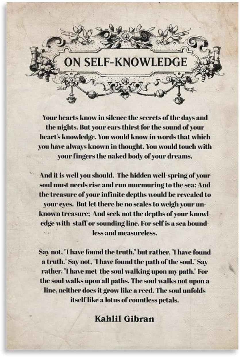 Kahlil Gibran Wall Art Poster, Kahlil Gibran On Self-knowledge Poster, Kahlil Gibran Quote Print, Prophet - Great Gift for Philosophical, Spiritual, And Inspirational Poetry Canvas Poster Bedroom Deco