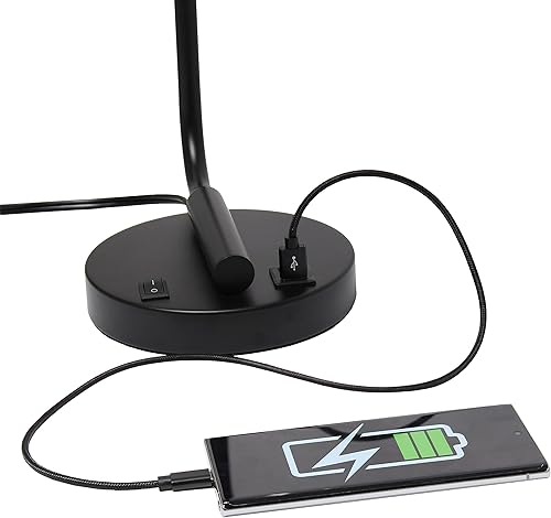 Miniatura 4 de Simple Designs LD1066-BLK-LB - Lámpara de mesa industrial vintage Bronson de hierro con puerto USB y pantalla cilíndrica de vidrio para oficina,