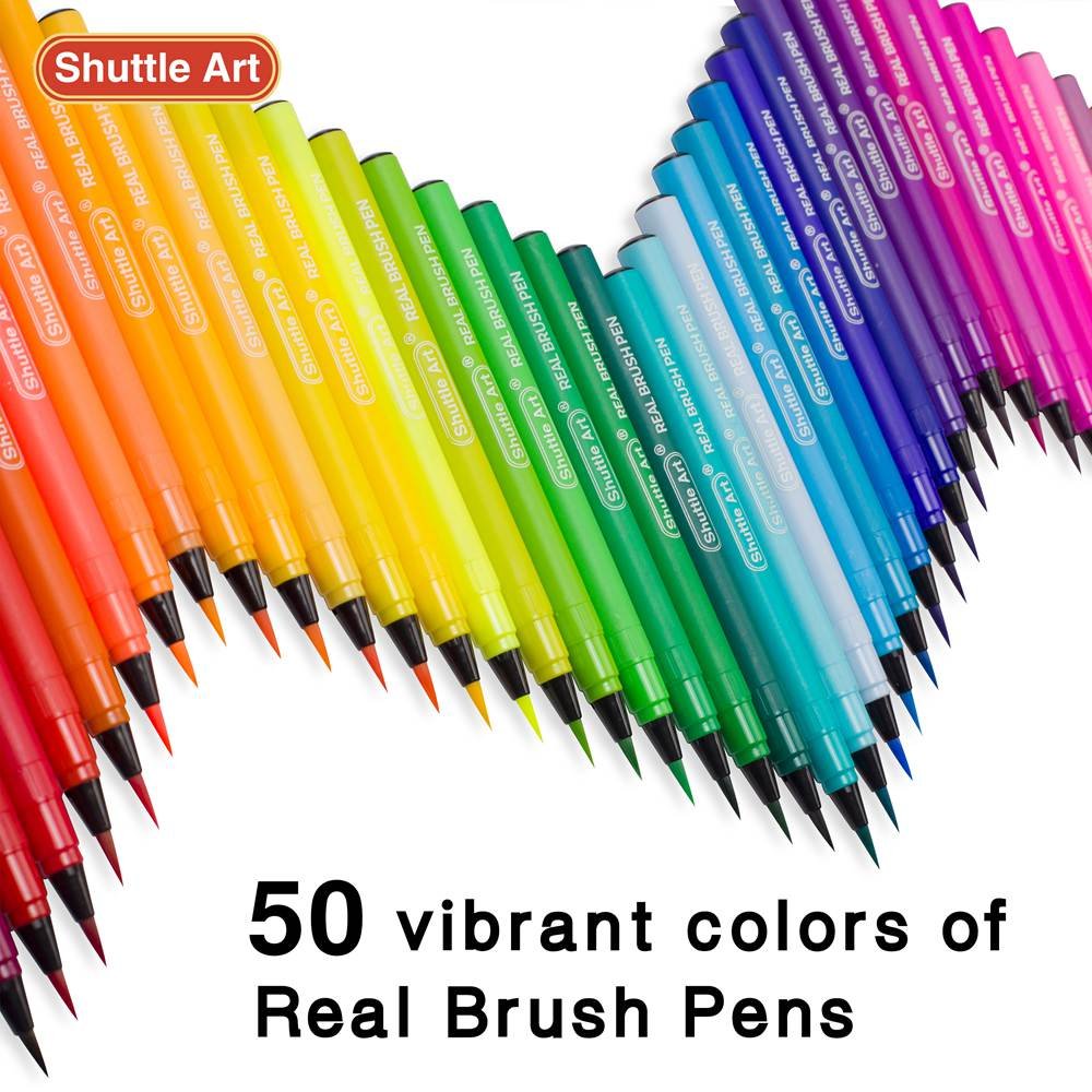 Shuttle Art 52 Pack Real Watercolor Brush Pens, 50 Colors Watercolor Brush Markers With 2 Water Brush Pen,Soft Flexible Tip Perfect For Adult Coloring Books, Manga, Comic, Calligraphy : Amazon.in: Home & Kitchen