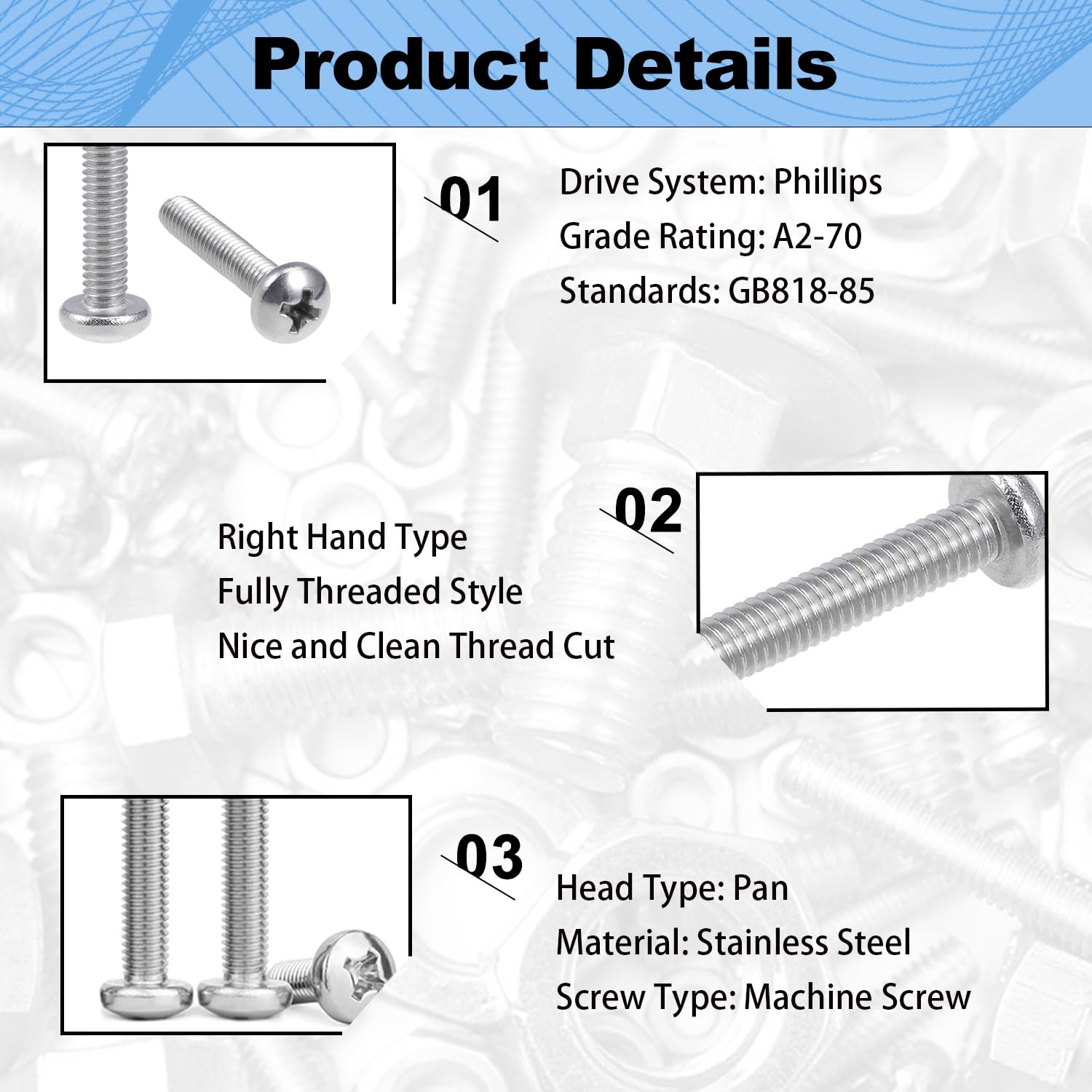 100Pcs #4-40x1/4 Machine Screws Pan Phillips Cross Pan Head 1/4 in Screw Truss Bolts 304 Stainless Steel Metric Fully Thread Right Hand Small Screw Bolts for Computer Electronic Repairs