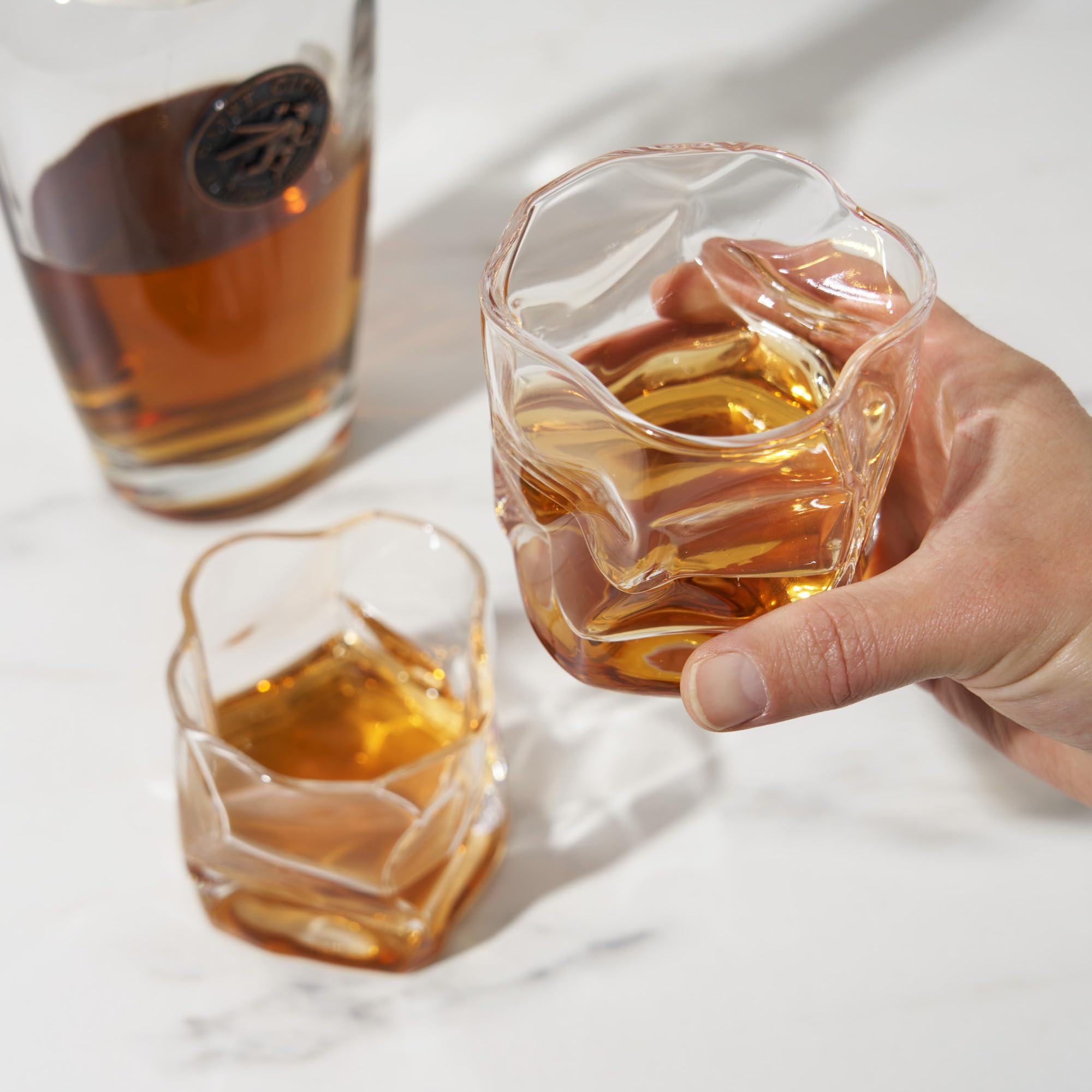 Viski Kryształowe zmięte kieliszki, szklanki burbon, szklanki do szkockiej - przezroczyste, 270 ml, zestaw 2 szt., nadające się do mycia w zmywarce