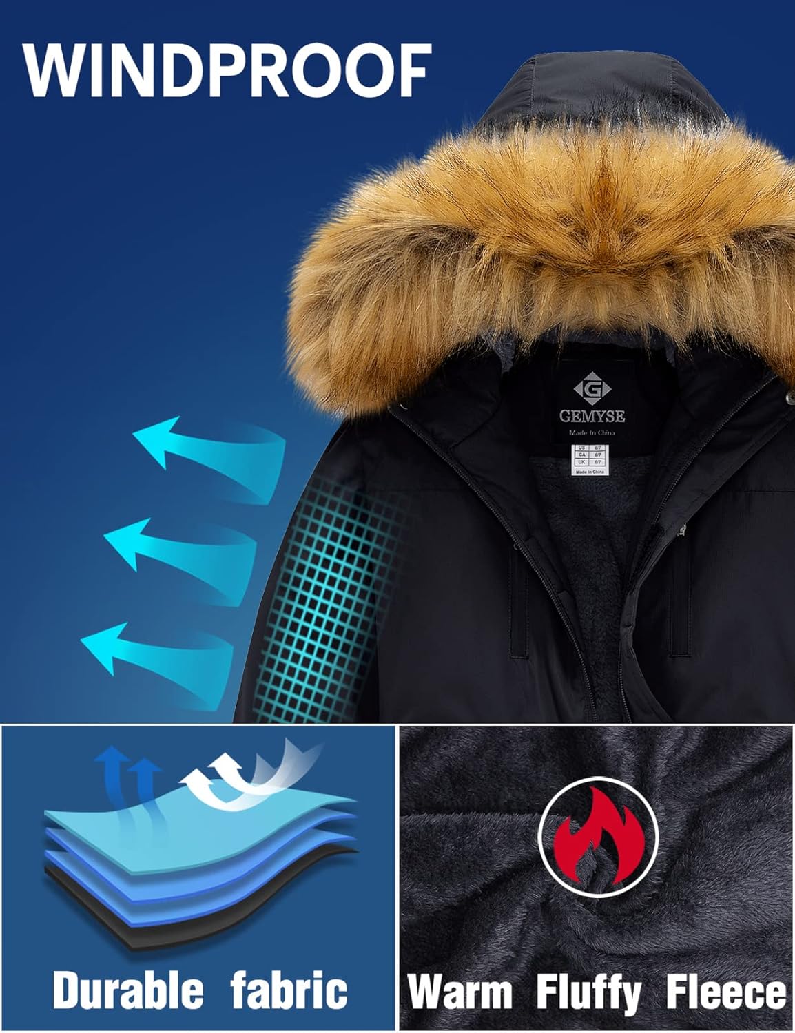 GEMYSE Boy's Waterproof Ski Snow Jacket Hooded Fleece Windproof Winter Jacket : Clothing, Shoes & Jewelry