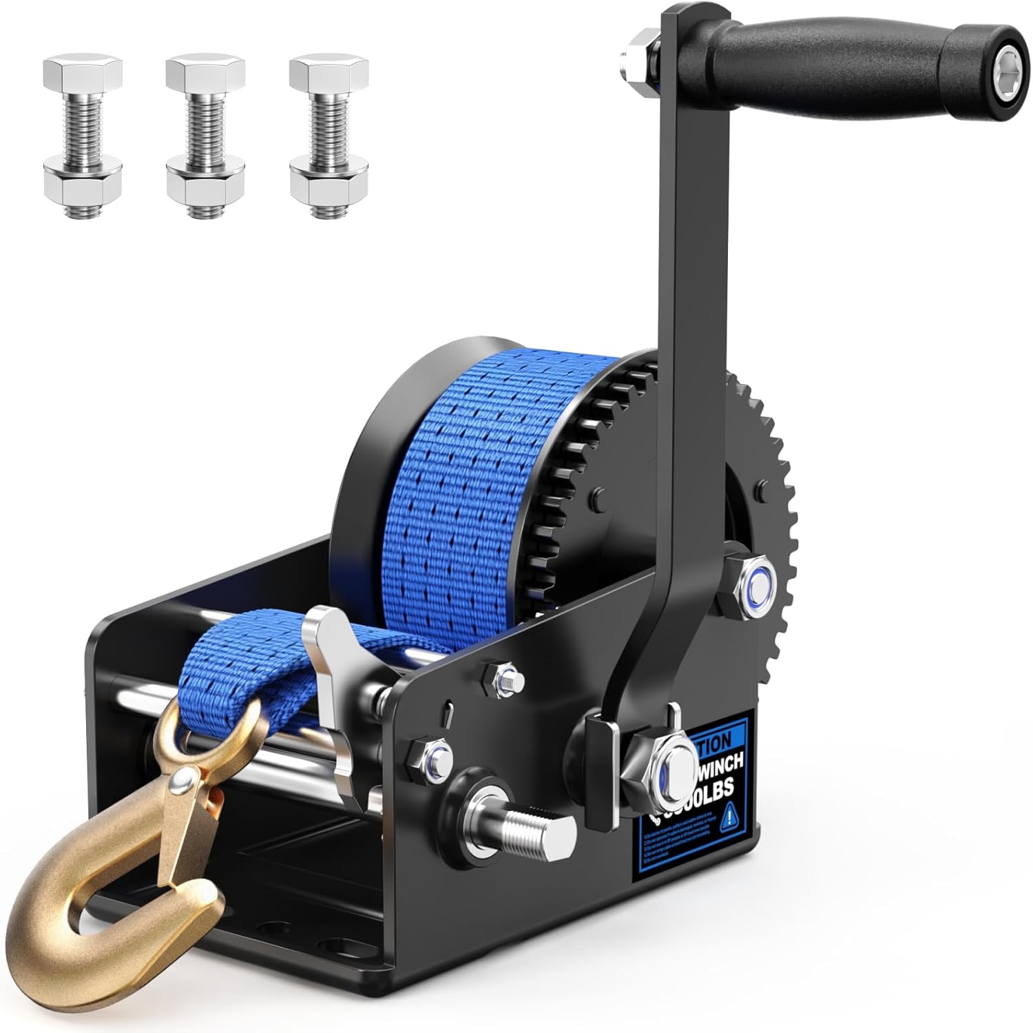 3500LB Boat Trailer Winch - Hand Crank Winch with 33FT Strap & 2-Speed Gears (4:1 & 8:1), for Boat, ATV, Truck, Jet Ski & Utility Trailers