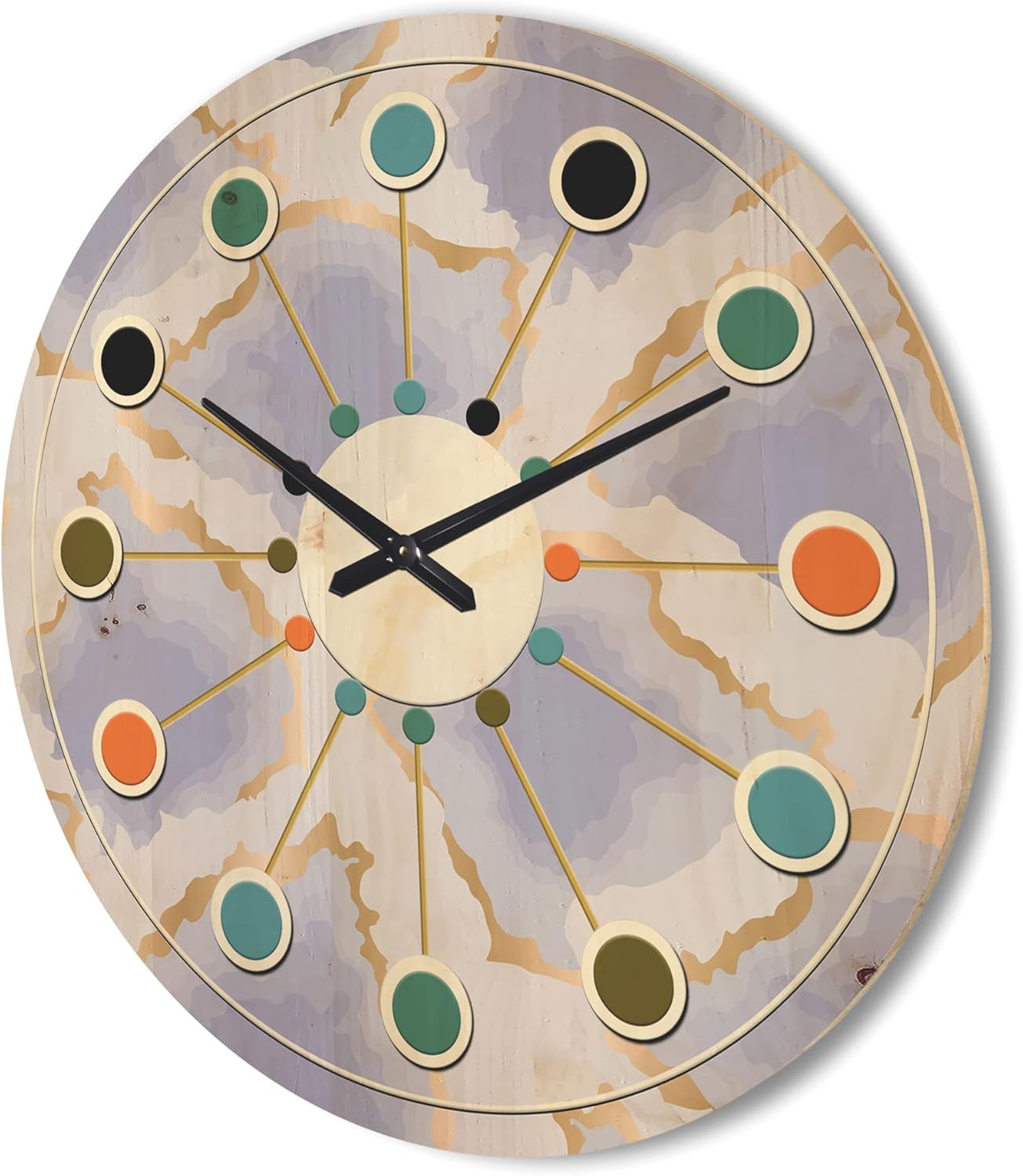 'Pastel Gold and Blue and Abstract Shapes Pattern' Mid-Century Modern Wood Wall Clock Large Decorative Mid-Century Modern Wall Clock Oversized Wood Clocks for Living Room Décor