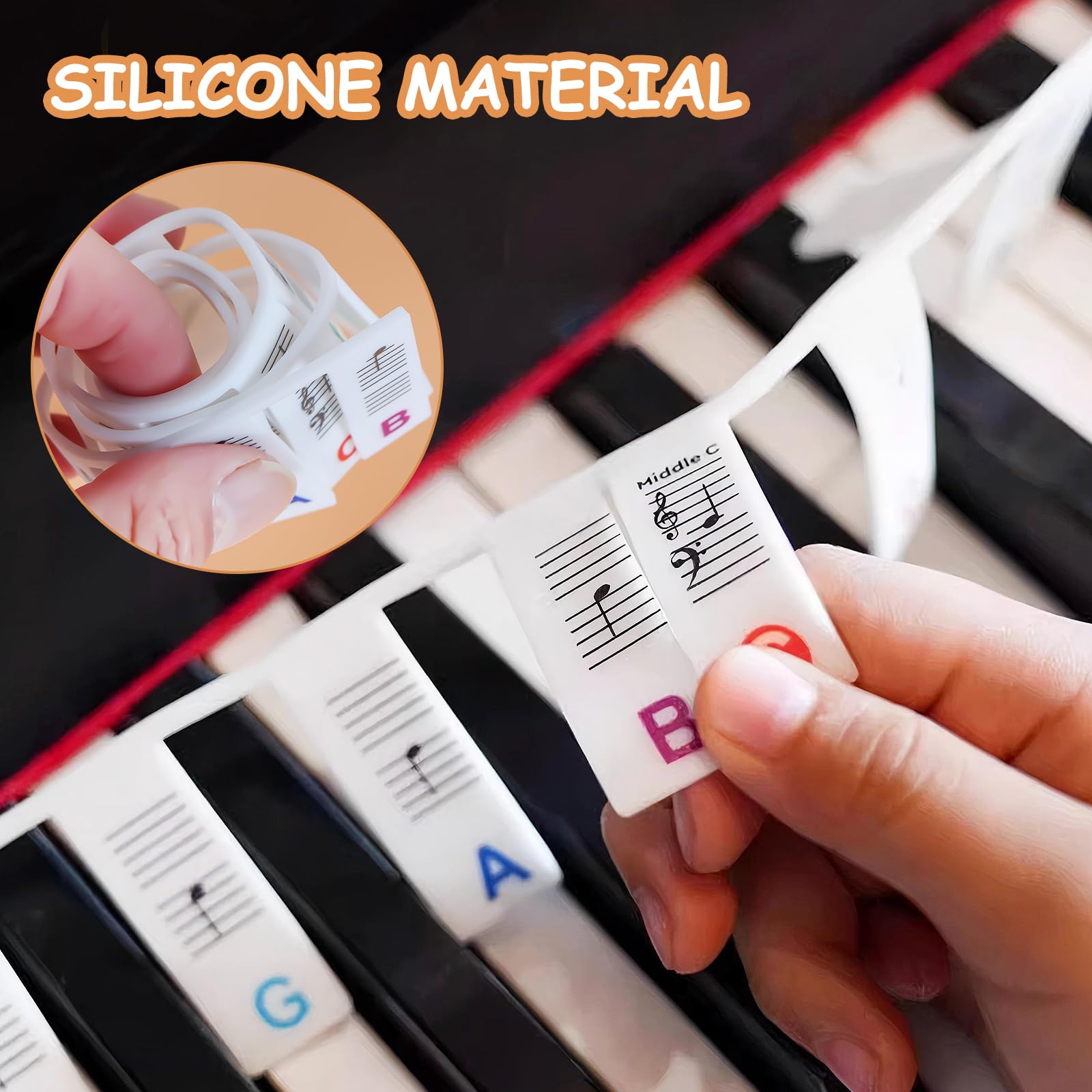 Removable Piano Keyboard Note Labels, Washable Beginners Piano Notes Overlay Strips - Image 3