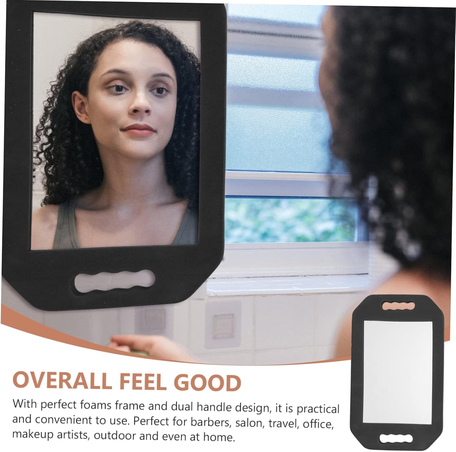 VALICLUD High Density Foam Rectangular Beauty Salon Mirror Lightweight Collision Makeup Mirror for Hairdressing and Barber Shops with Dual Handle