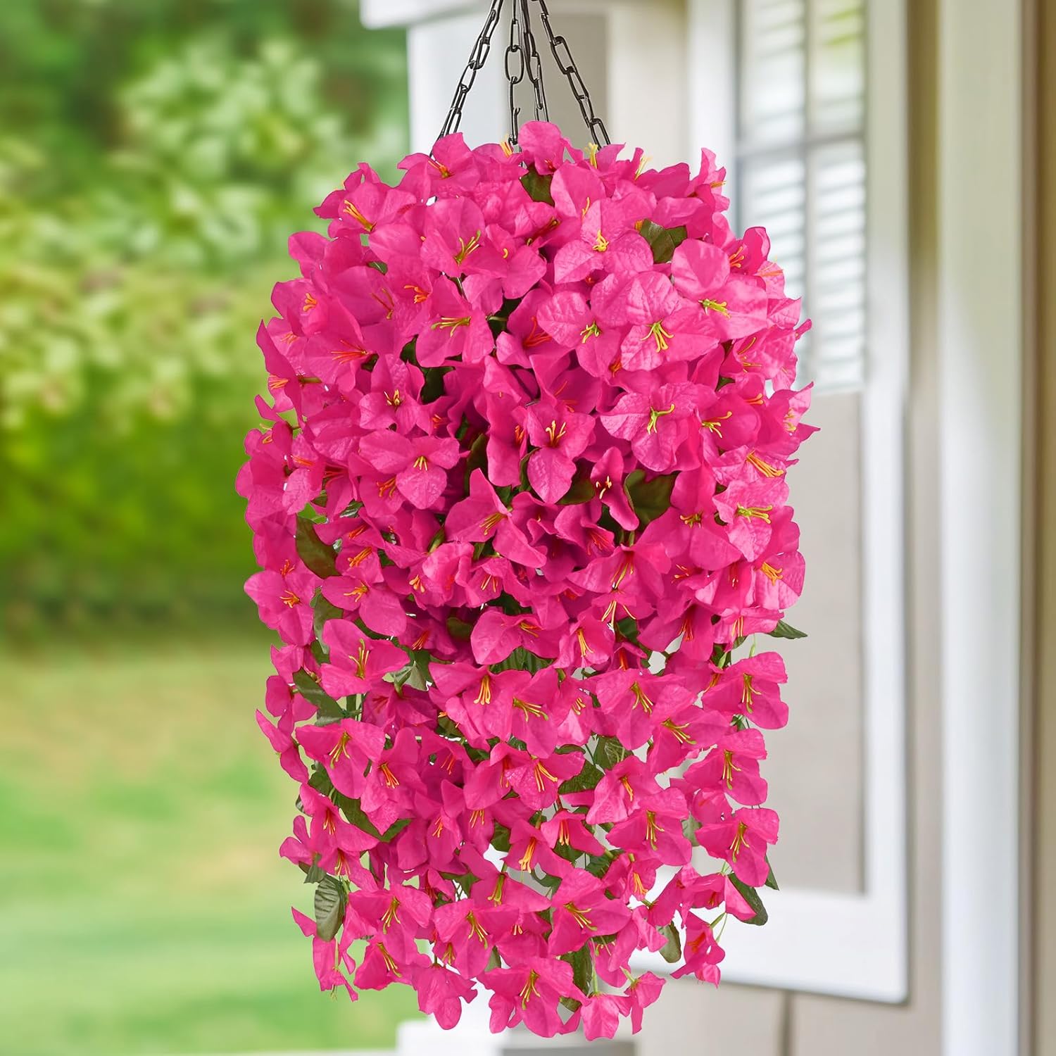 Livole 4Pcs Bougainvillea Artificial Flowers for Outdoors, Realistic UV Resistant Faux Outdoor Plants Flowers, Silk Hanging Fake Flowers for Outside Home Porch Patio Balcony Garden Decor Rose Red