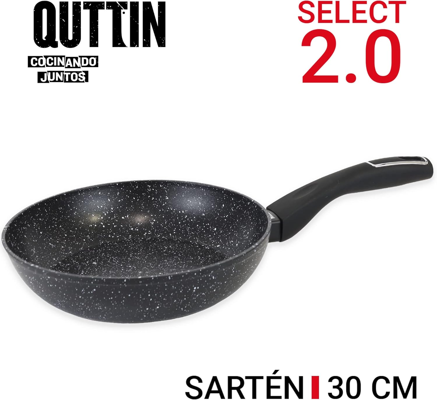 Quttin Non-stick aluminium frying pan with resistant coating. Forged aluminium saucepan with glass lid. Suitable for all types of cookers. Select model black diameter 30 cm