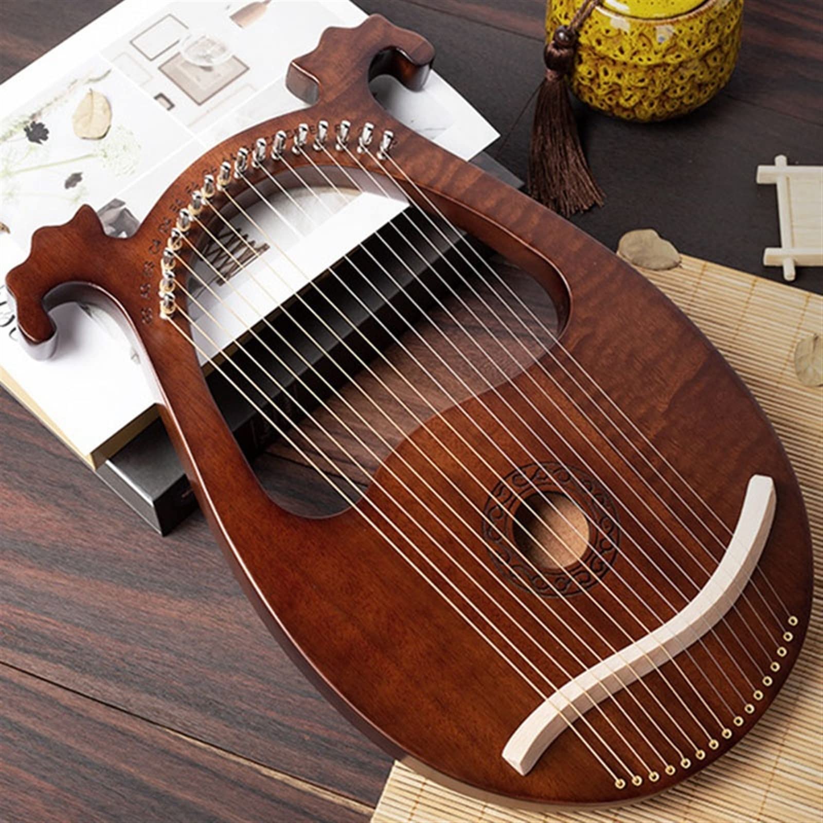 Lira Harfa 16-strunowy instrument strunowy z korpusem z mahoniu z kluczem do strojenia i zapasowymi strunami Lira Harfa,Harfa