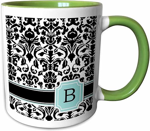 Miniatura 14 de 3dRose mug_154351_2 Letra B - Taza de cerámica con inicial personalizada con monograma, color azul menta, azul menta, blanco y negro, 15 onzas