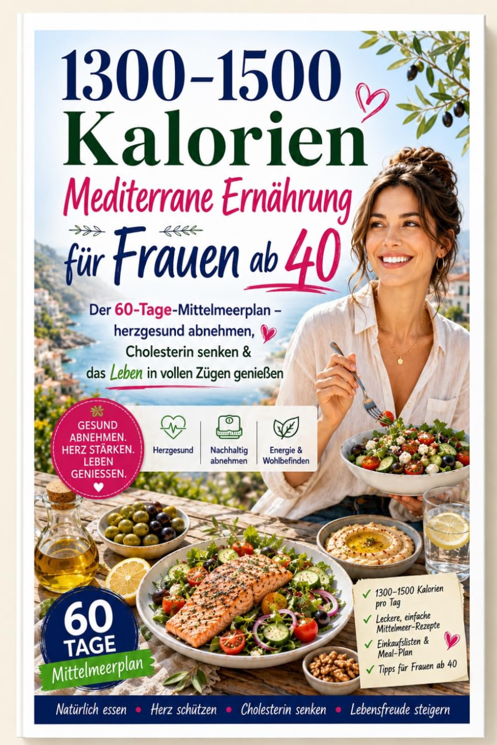 1300–1500 Kalorien Mediterrane Ernährung für Frauen ab 40: Der 60-Tage-Mittelmeerplan – herzgesund abnehmen, Cholesterin senken & das Leben in vollen Zügen genießen