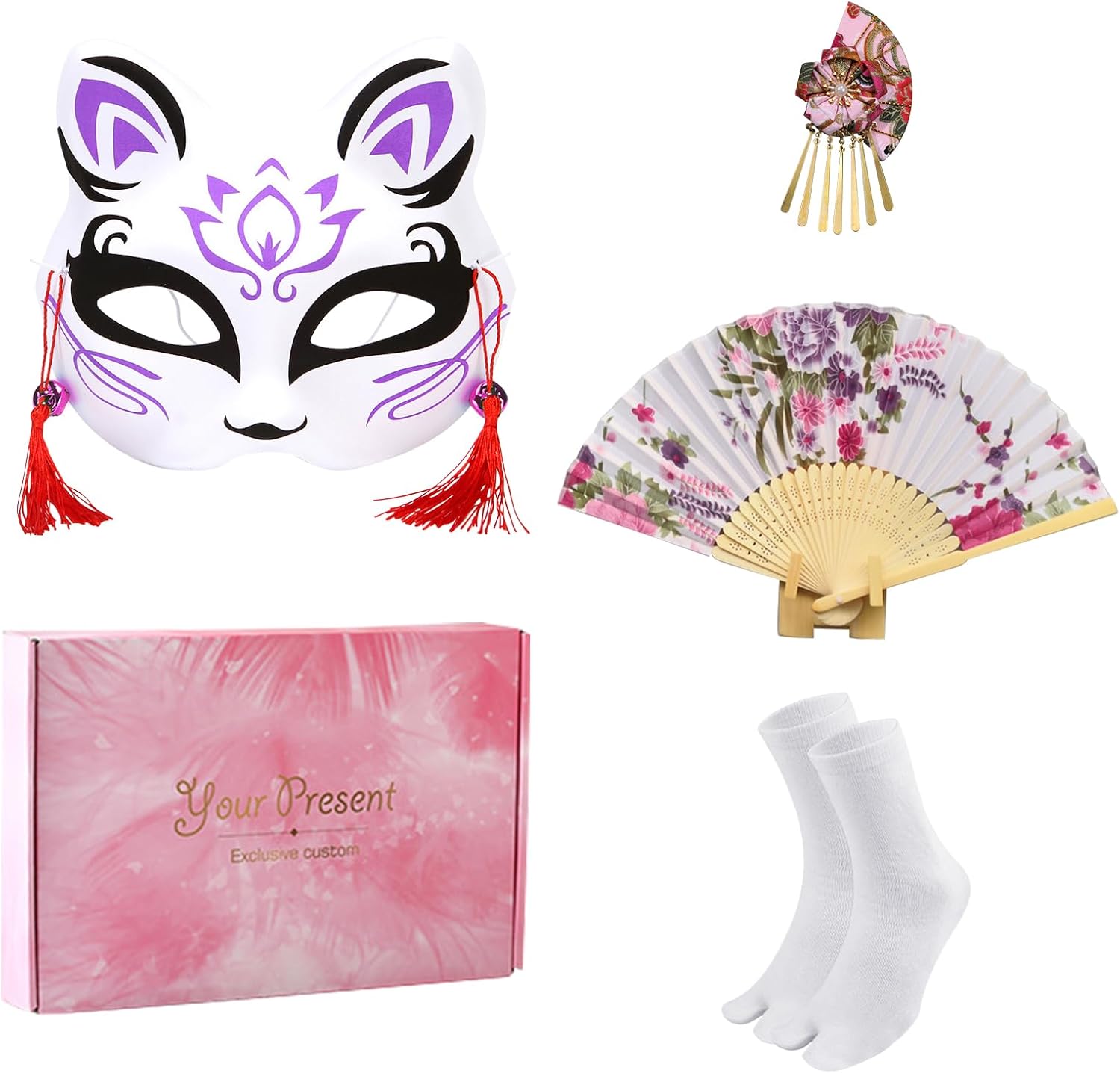 Japanese Kimono for Women Geisha Costume Asian Dress Anime Costume Yukata Kimono Robe Mask Hand Fan Socks 5pc - Image 2