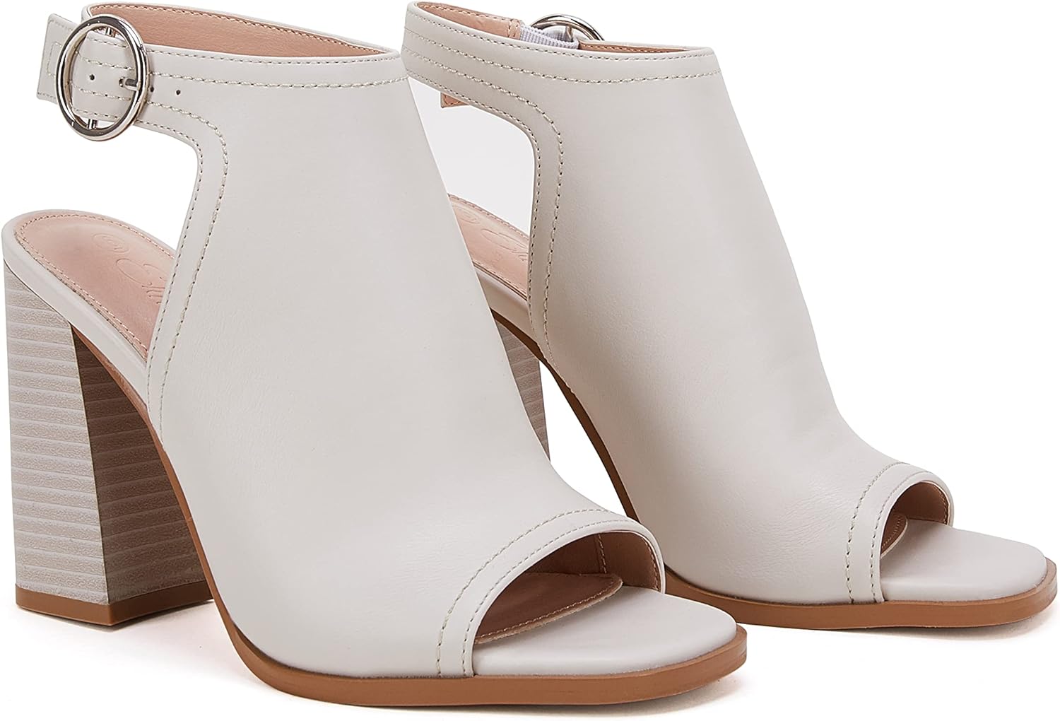 Ermonn Women‘s Cutout Peep Toe Stacked Heeled Sandals Ankle Strap Buckle Booties - Image 4