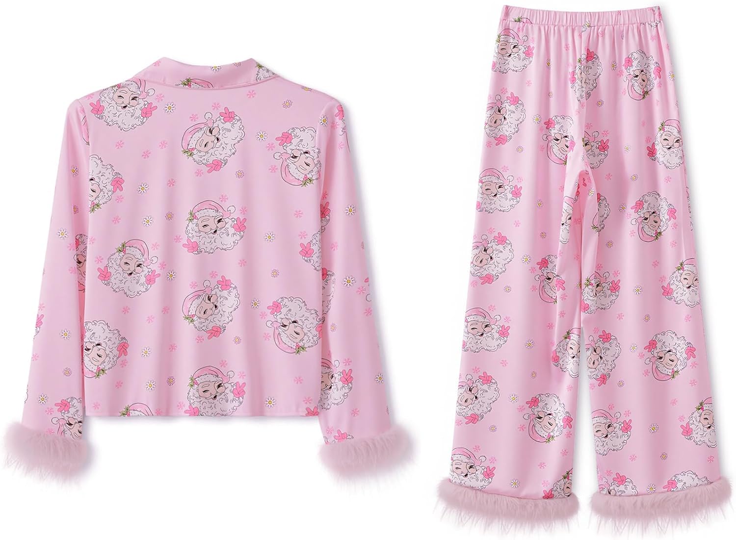 Feather Pajamas for Women, Long Sleeve Button Up Shirt and Pants 2 Piece Pj Set Trendy Nightwear Sleepwear Outfits - Image 6