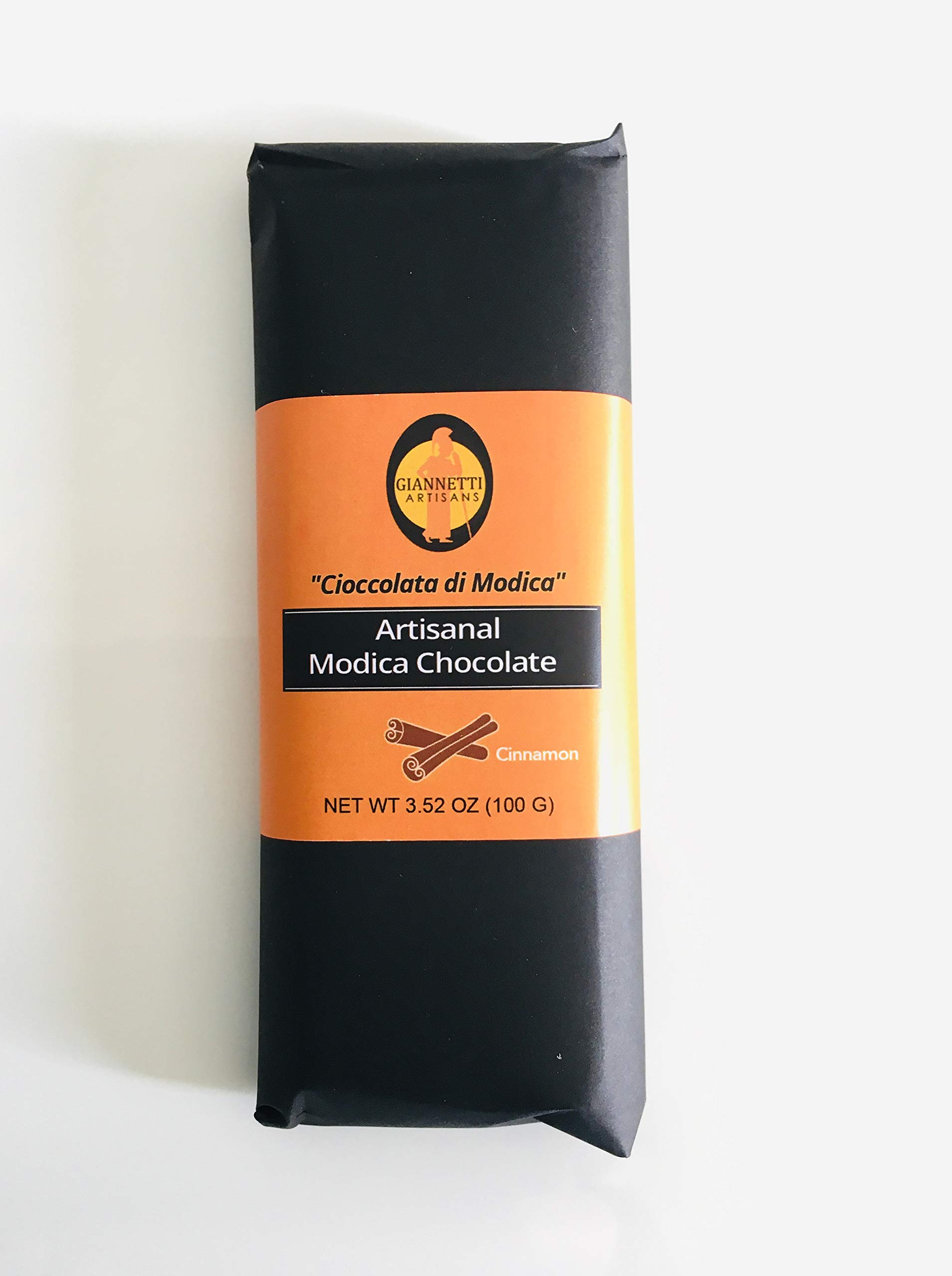 Giannetti Artisans Handmade Modica Chocolate Imported from Sicily 3.52 oz (100 g) (Cinnamon, Single)