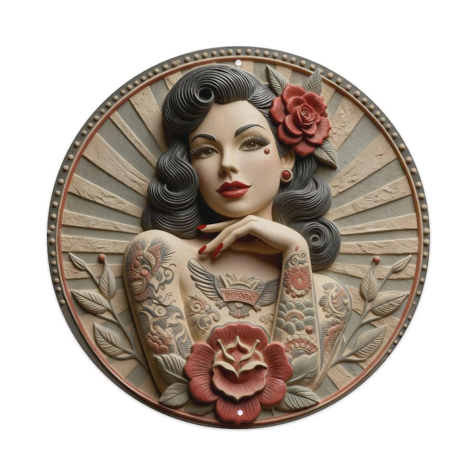 Zlatcbu Girls Vintage Tattooed Pin-Up Portrait Metal Tin Sign Retro Wall Art Poster, Decor For Home Living Room Bar Cafe Garage, 8X8 Inch