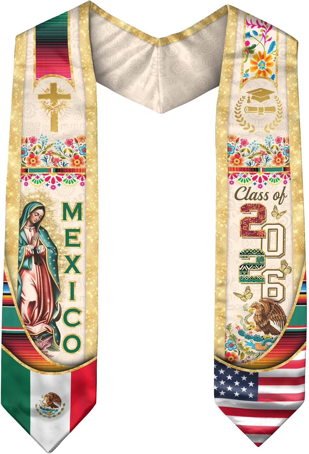 Mexican American Stole 2026, Cross Graduate Stole, Mexican Graduation Sash, Class of 2026
