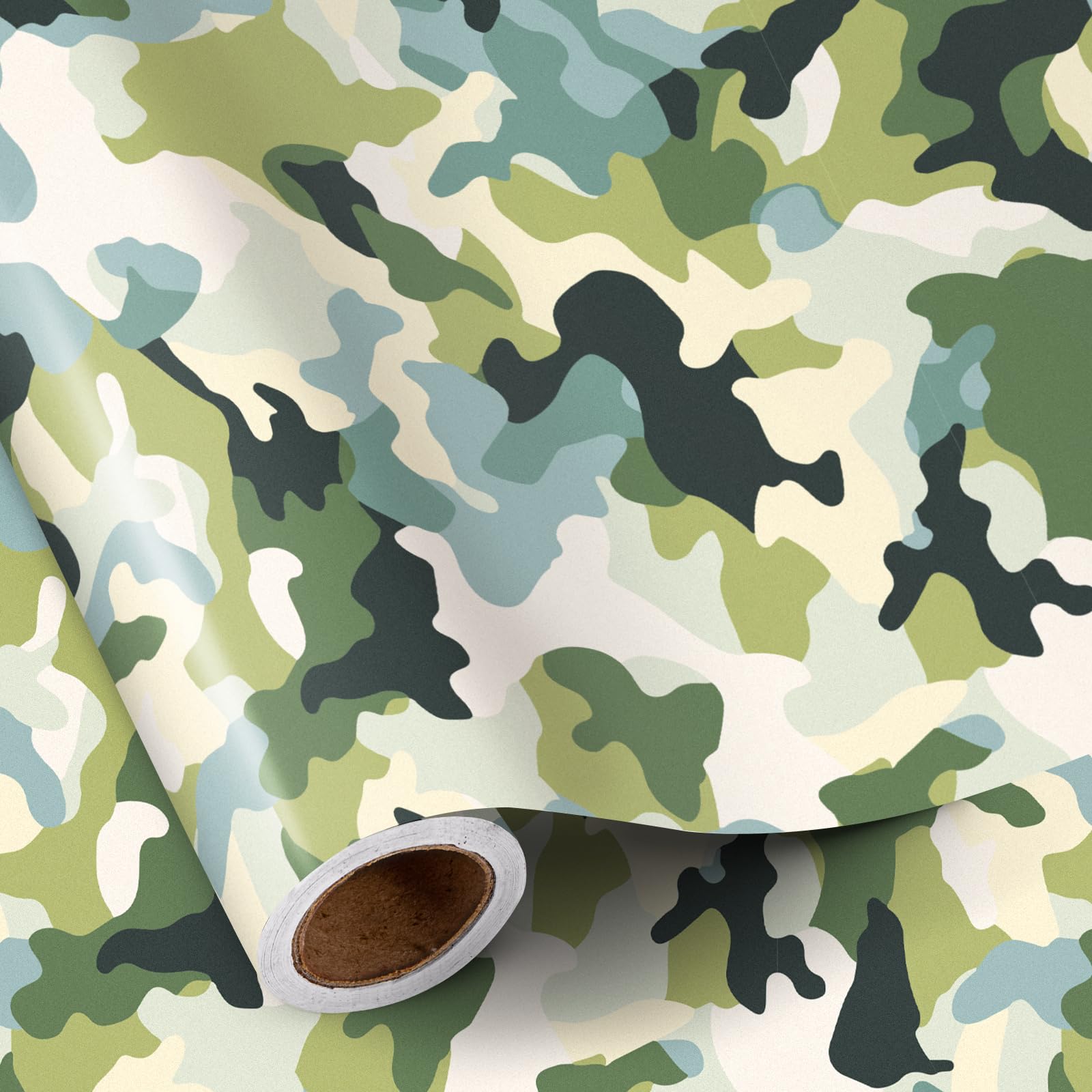 RUSPEPA Desert Camo Wrapping Paper Roll for Men, Mini Roll, Military Beige Green Camouflage Gift Wrap Paper Perfect for Birthday, Army-Themed Party,