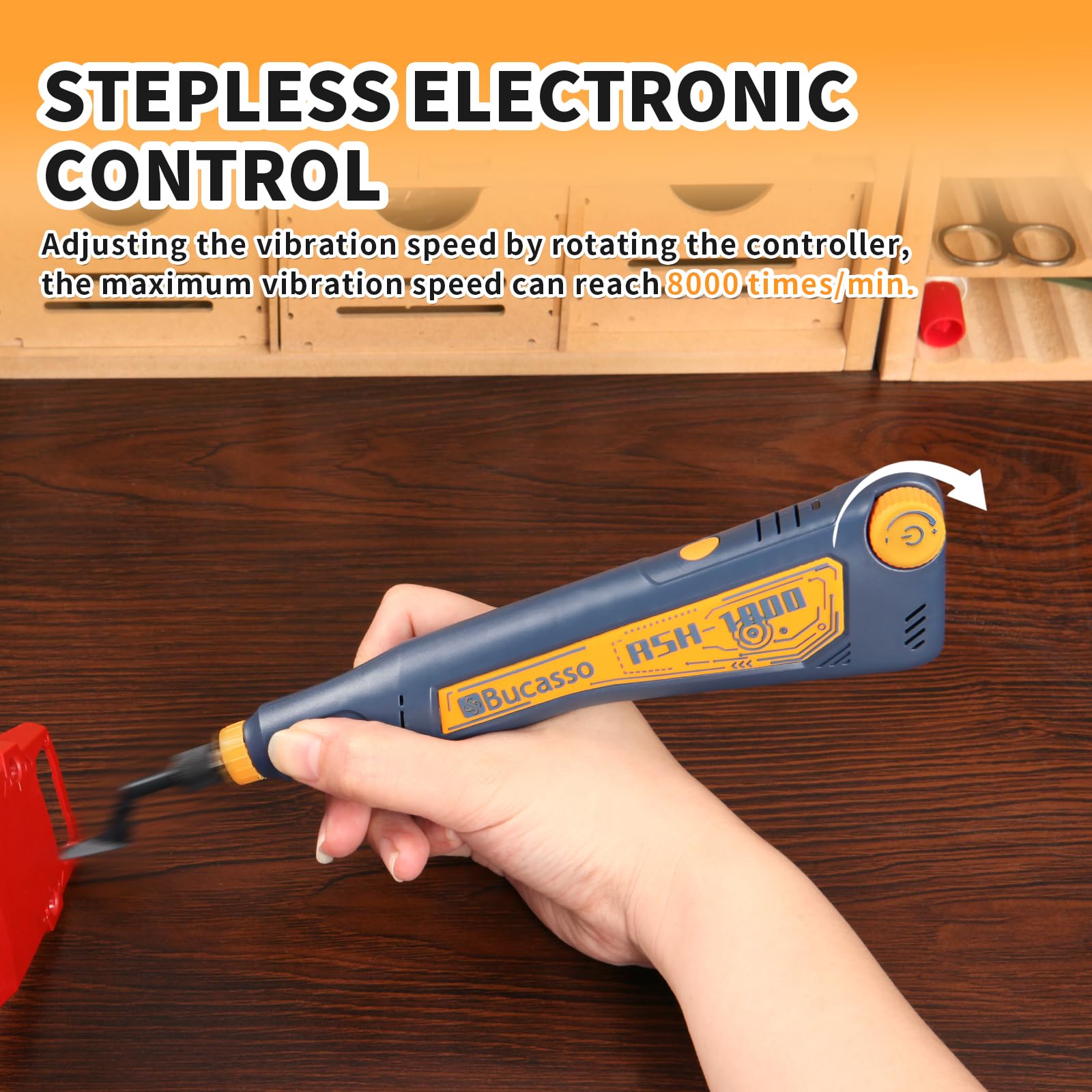 Bucasso Reciprocating Sander, Variable Speed and USB Charging with LED Light, Pen Sander with 6 pcs Sanding Head - Image 3