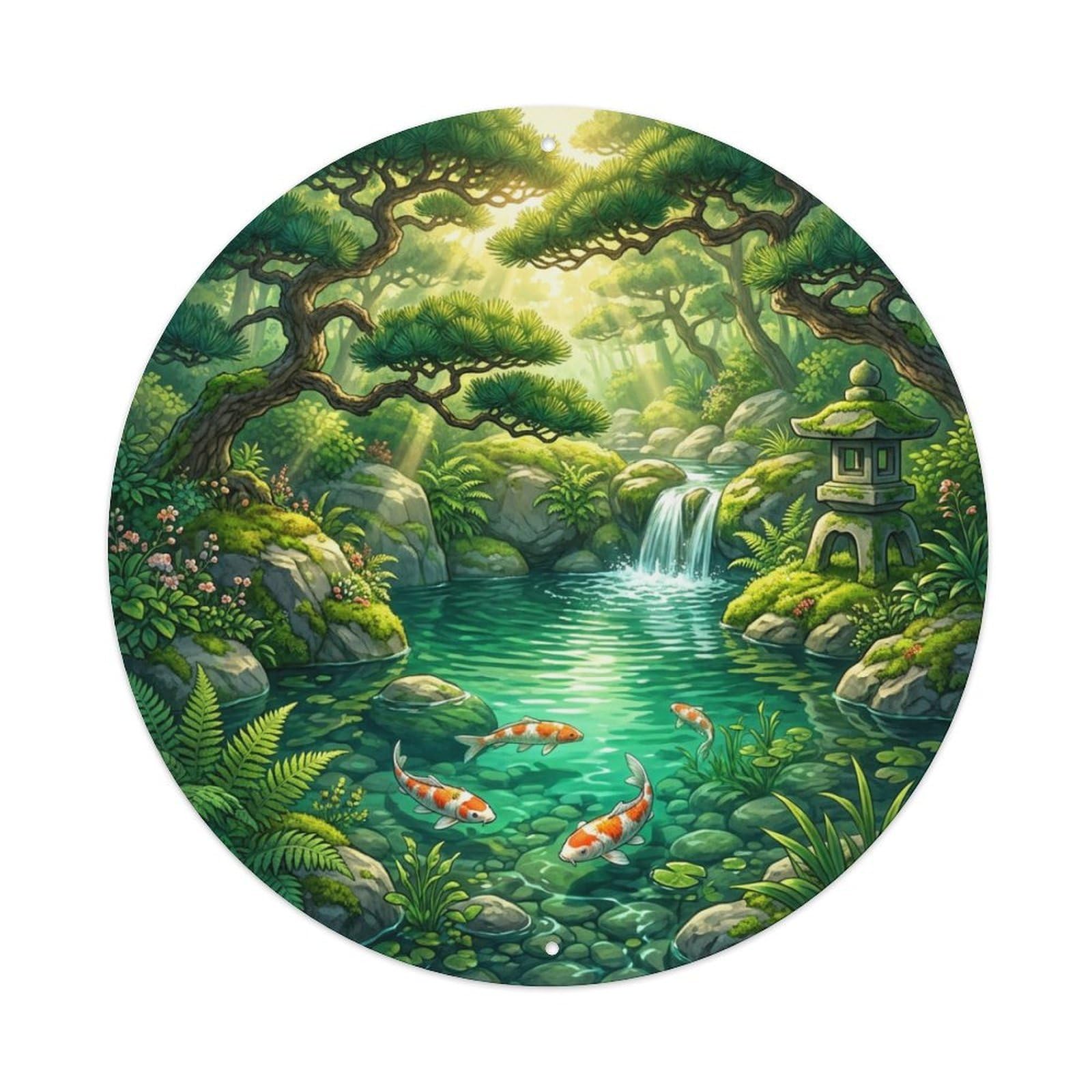 Tgrcjimh Style Metal Tin Sign Japanese Koi Fish Emerald Pool Deep Green