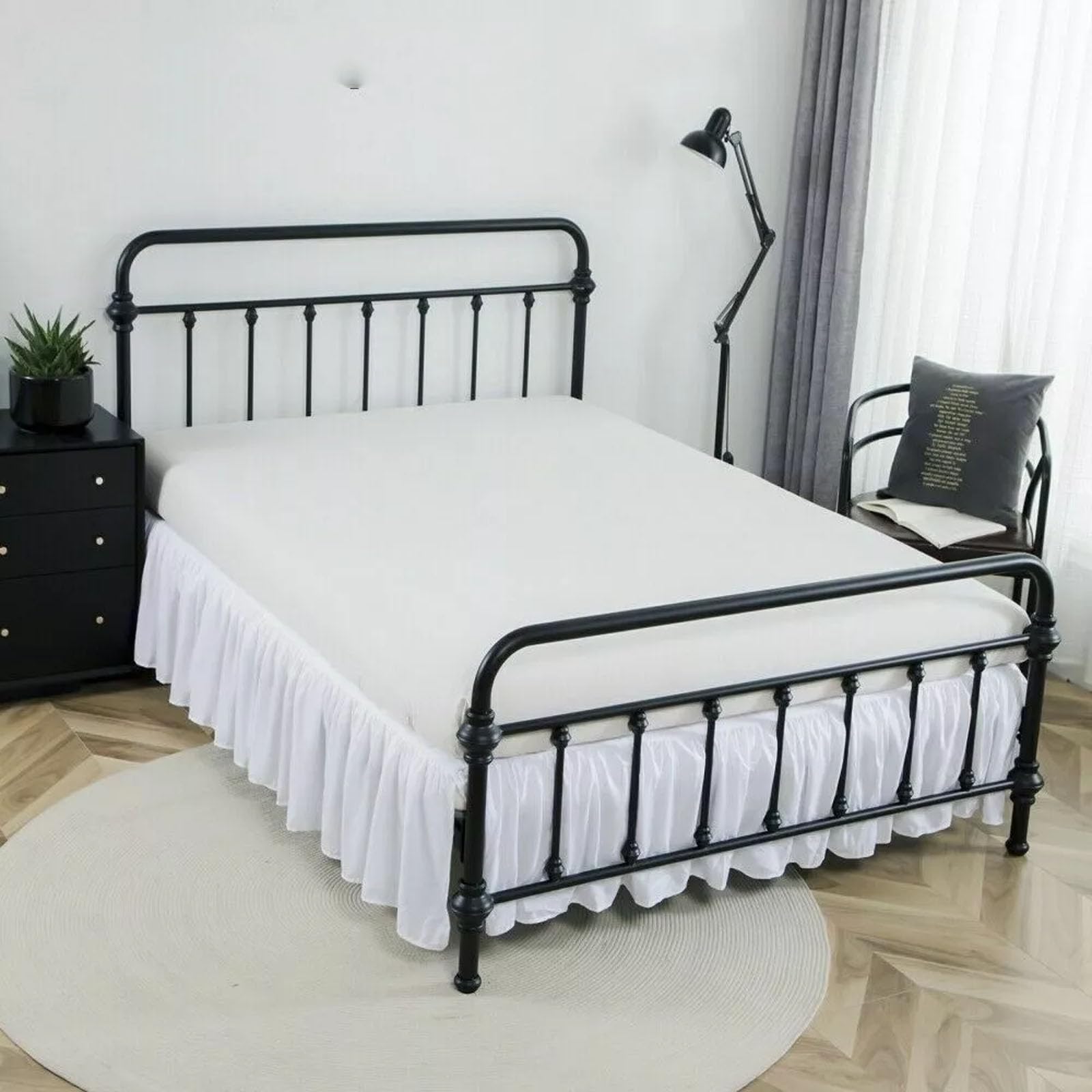 ACESOME Skirt Ruffled Bed Skirt with Platform, Bed Sheet with Split Corners, Sheets For Base14 Inch Drop, Synthetic Fibre - Image 3