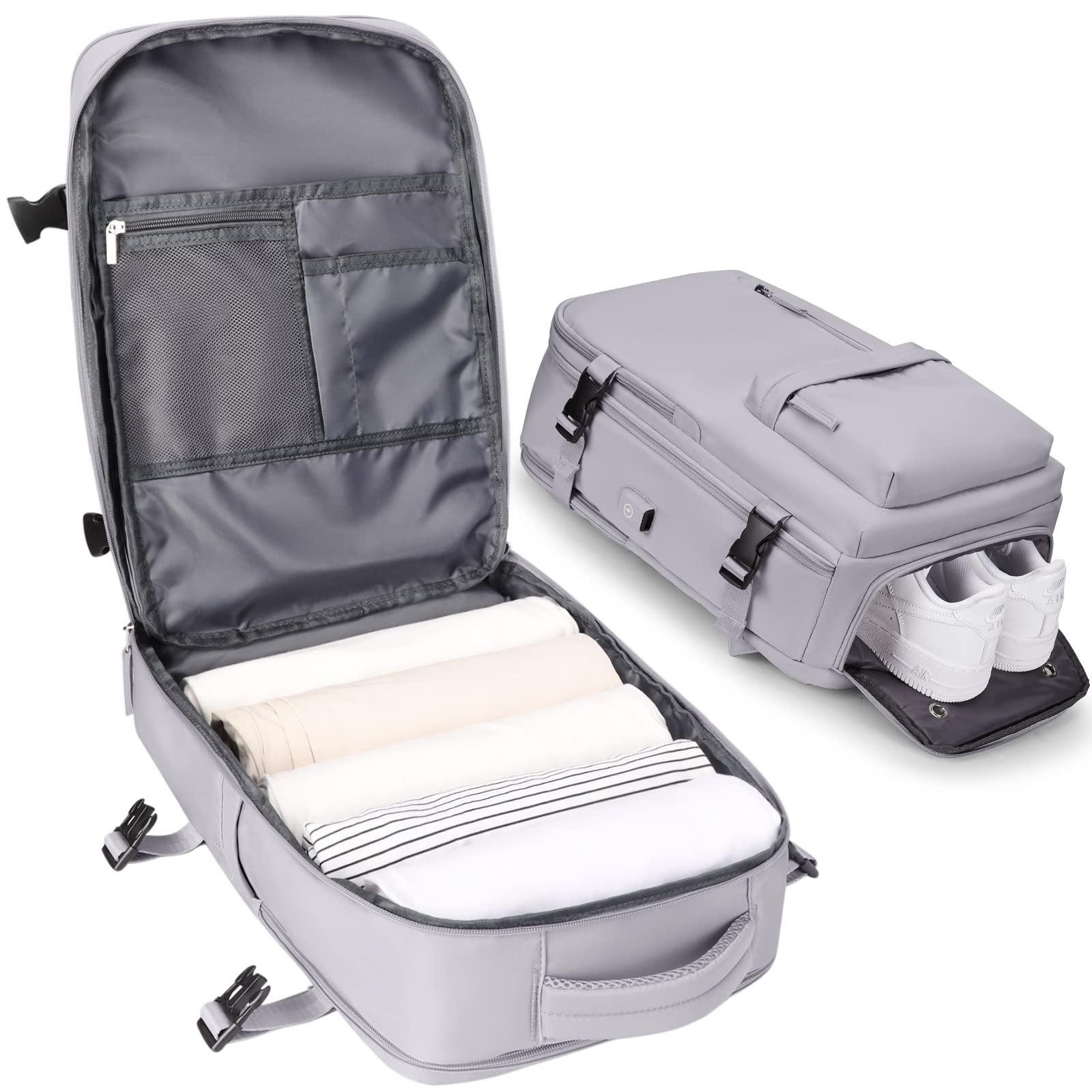 VGCUB Carry on Backpack,Large Travel Backpack for Women Men Airline Approved Gym Backpack Waterproof Business Laptop Daypack,Grey Large