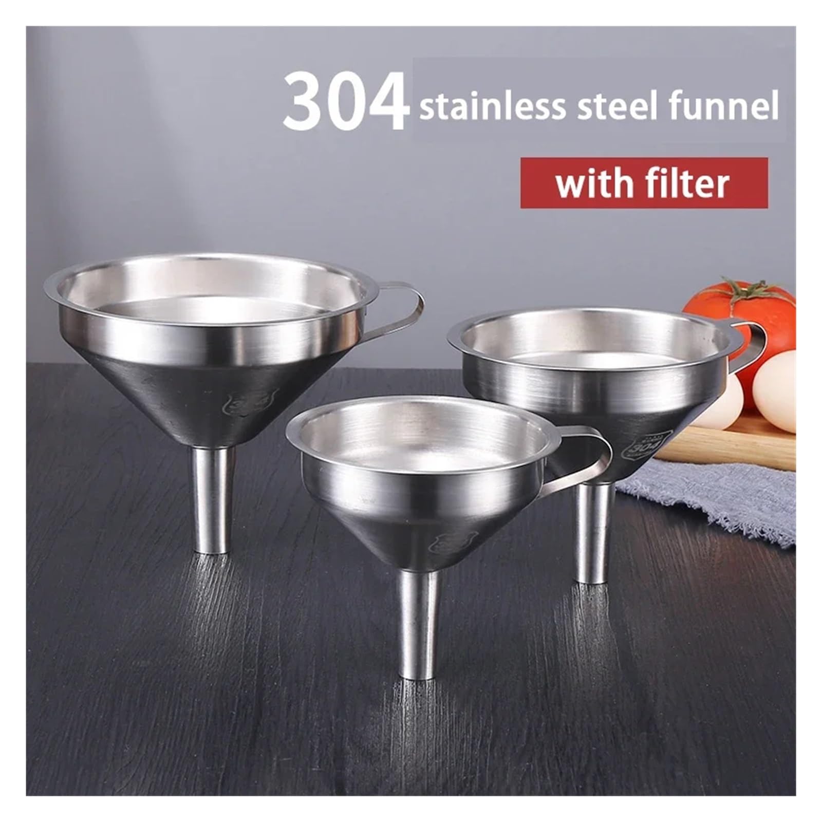 Imbuto in acciaio inossidabile Imbuto da cucina in acciaio inossidabile 304 con filtro a bocca larga for inscatolamento di diverse dimensioni(13cm)