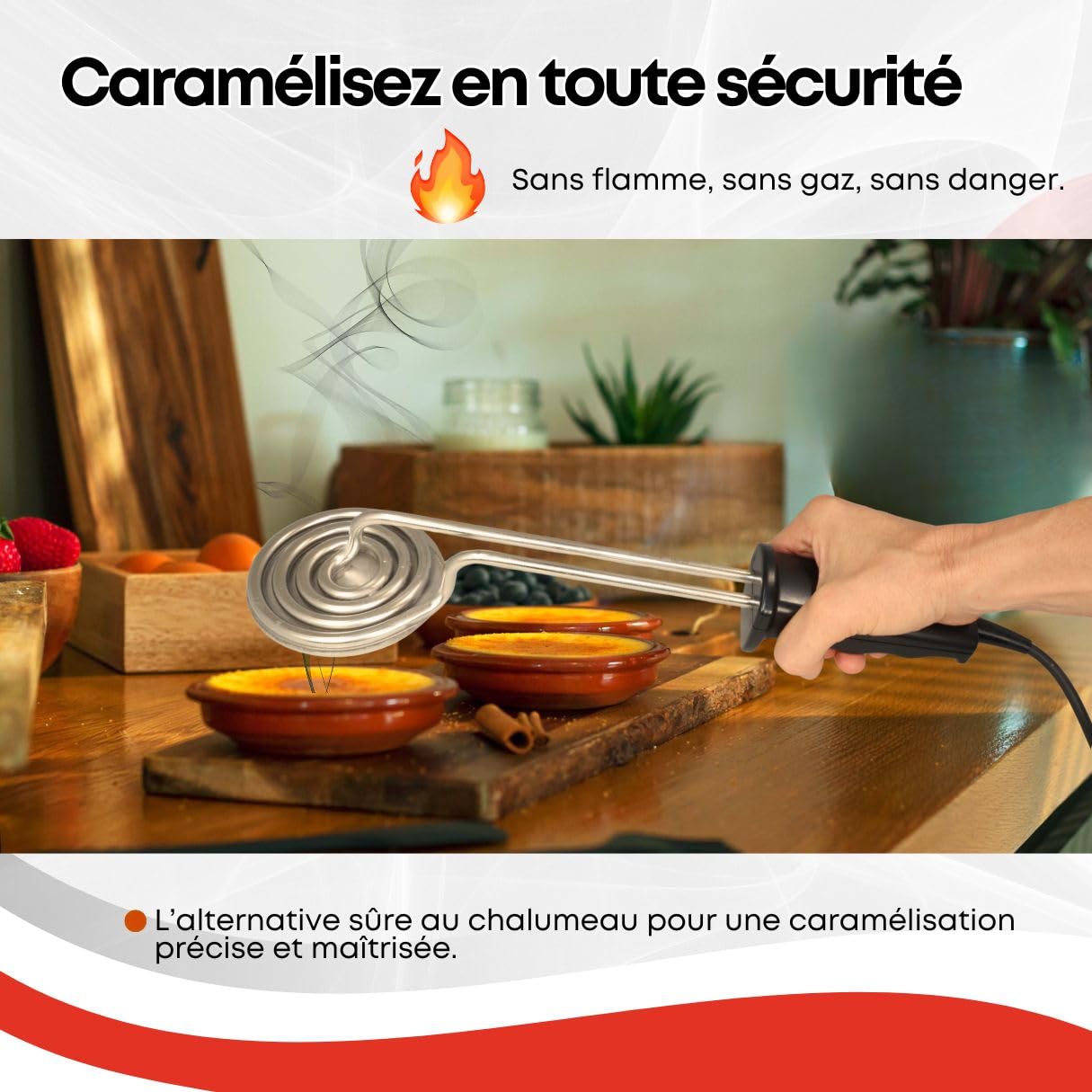 GOLDMAN SERVICE Brûleur à sucre électrique rond | 900 W en acier inoxydable | Pelle pour crème catalane et desserts | Pâtisserie professionnelle sans flamme