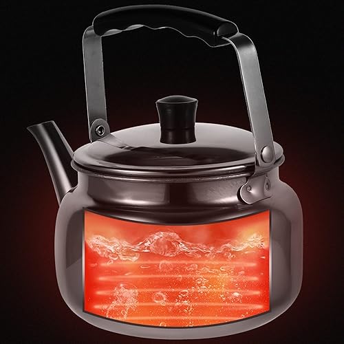 Miniatura 5 de Lurrose Tetera silbante de acero inoxidable de 1.5 cuartos de galón con mango de agarre fresco, tetera silbante para estufa