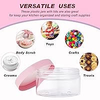 Vista 7 de Dandat 24 Pcs 8 oz Plastic Jar Container with Lid and Label Refillable Empty Round Clear with Pink Pet Cosmetic Sample Slime Containers for Lotion