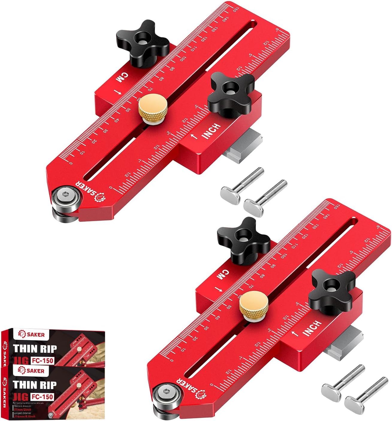 Saker Thin Rip Jig Table Saw Jig Guide, Making Repetitive Narrow Strip Cuts, Fit for 3/4" x 3/8" Slots, for Table Saw Band Saw Router Table(2PCS)