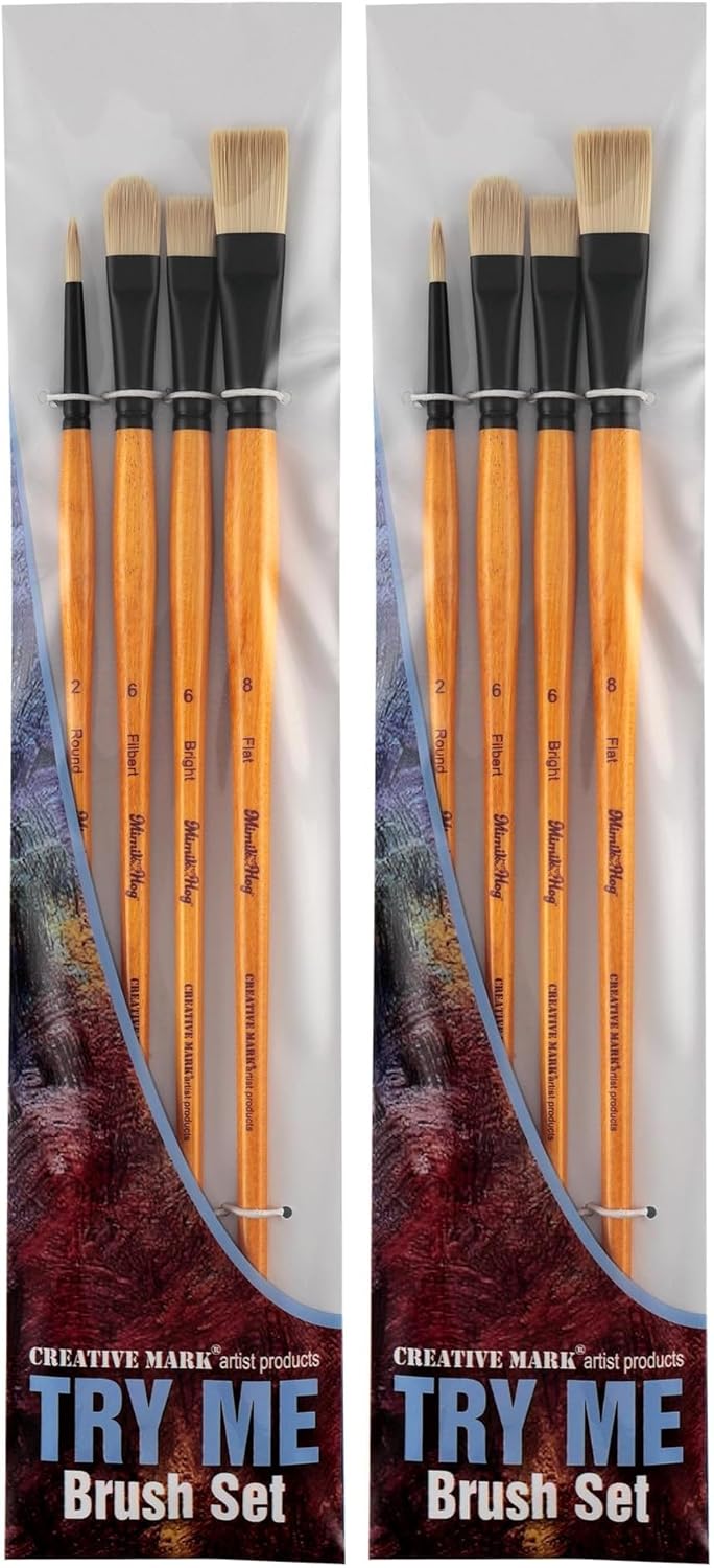 Creative Mark Mimik Hog Professional Synthetic Hog Bristle Paint Brush - Try-Me Set of 4 (Pack of 2)