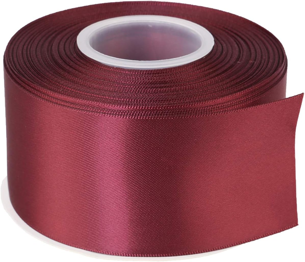 ITIsparkle 2" Inch Double Faced Satin Ribbon 25 Yards-Roll Set for Gift Wrapping Party Favor Hair Braids Baby Shower Decoration Craft Supplies, Burgundy